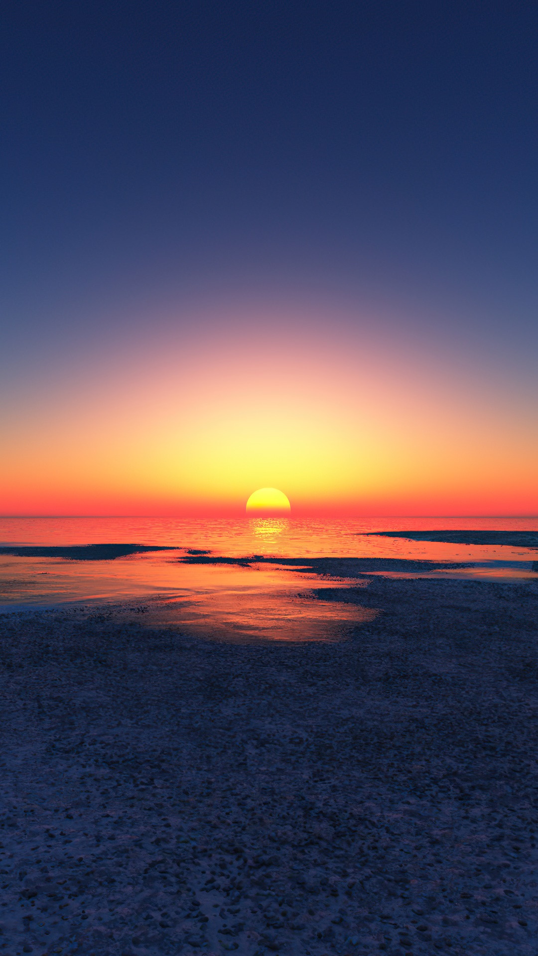 Sunset over the ocean with reflections on the water HD Phone Wallpaper