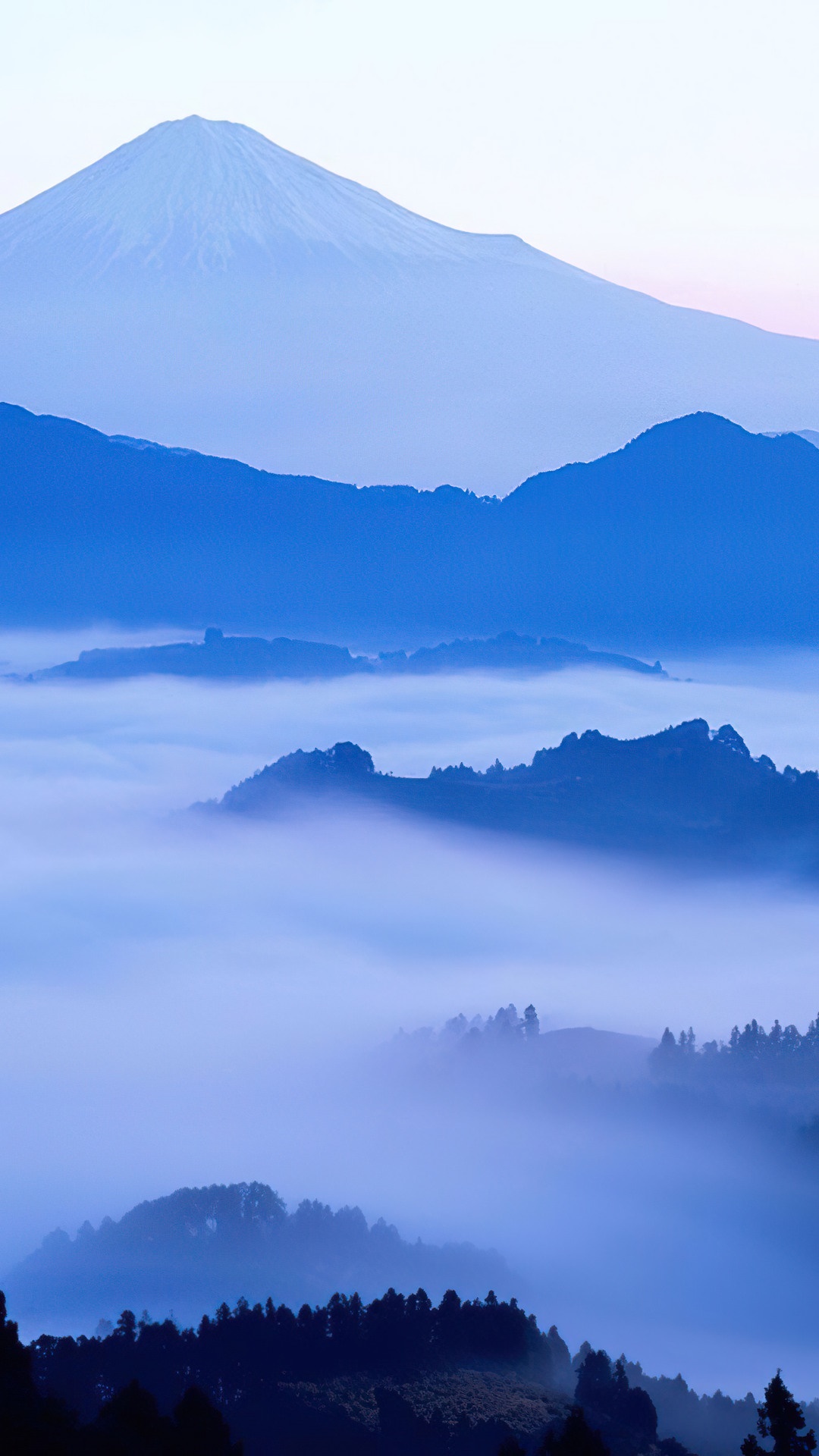 Mount Fuji above a sea of clouds HD Phone Wallpaper