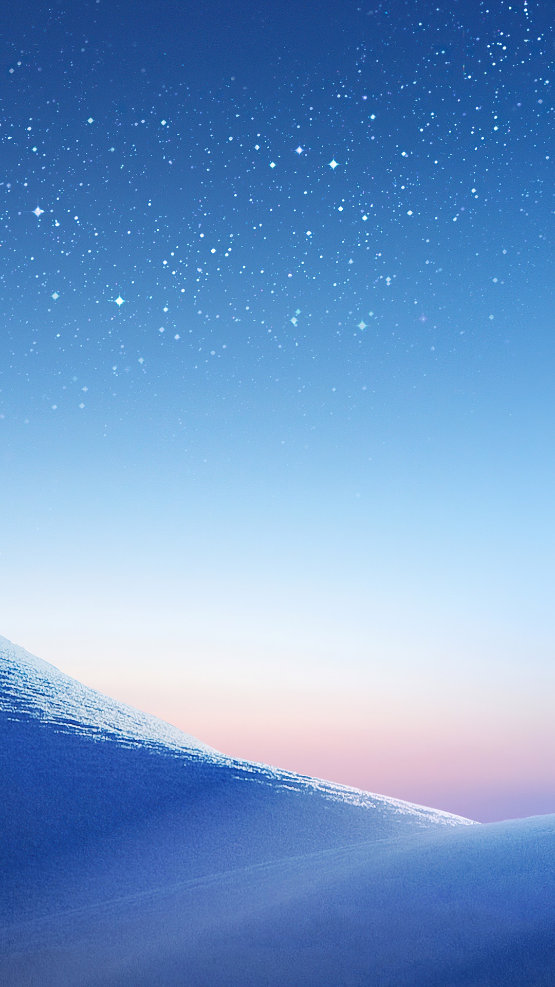Starry sky over snowy hills at sunrise HD Phone Wallpaper