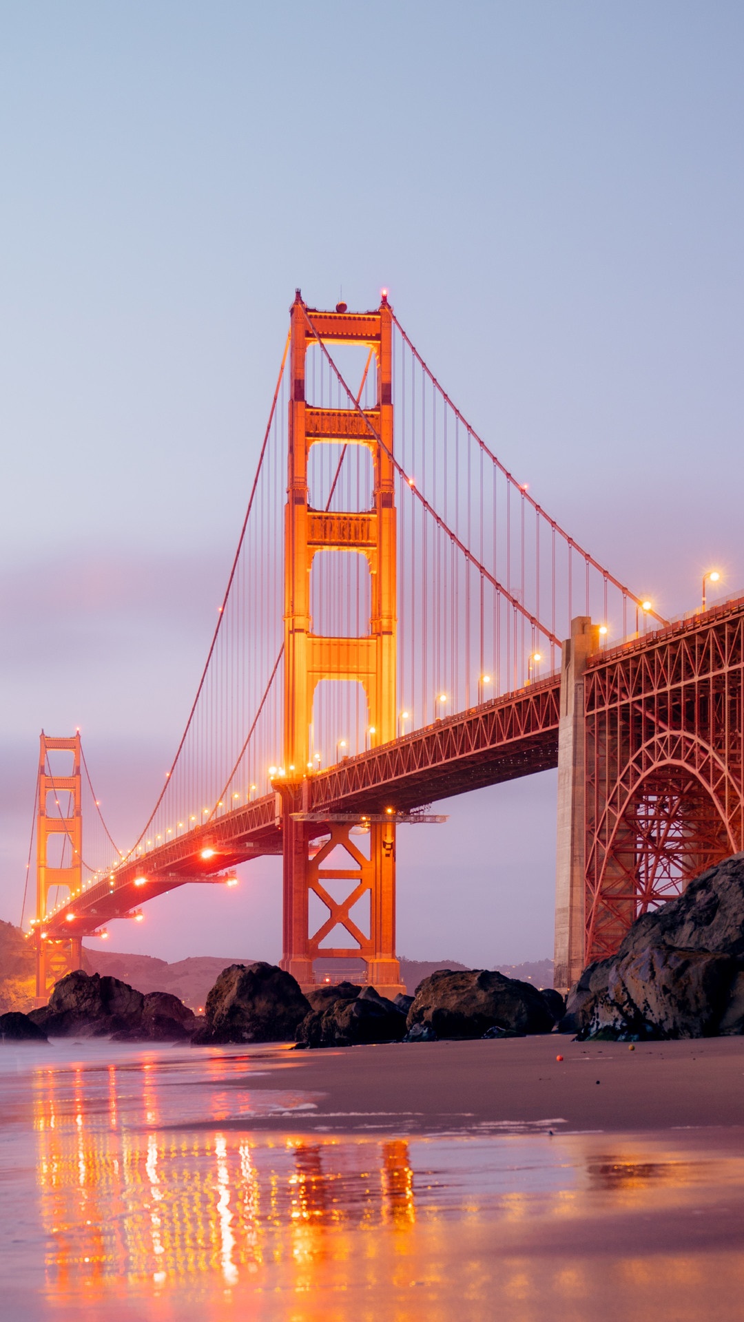 Golden Gate Bridge at Dusk with Reflections HD Phone Wallpaper