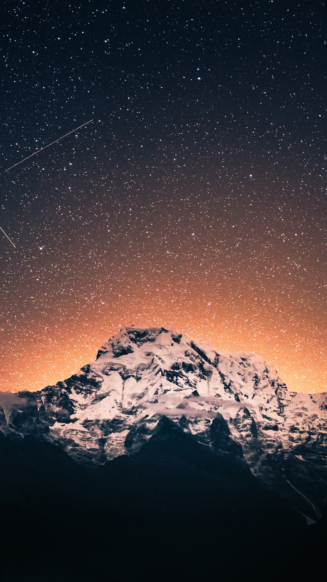 Snowy mountains under a starry night sky HD Phone Wallpaper