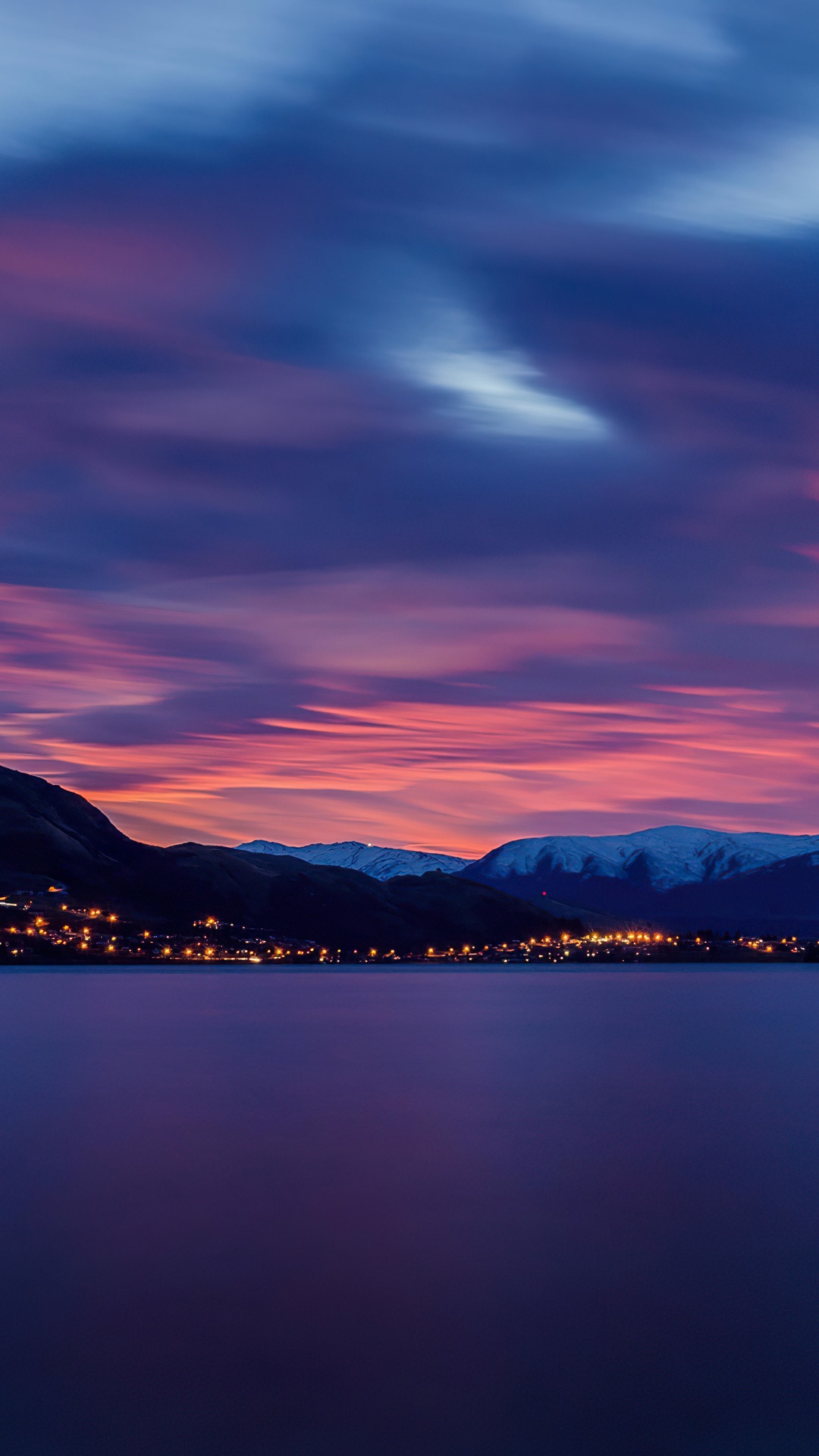 Lake and Mountains at Dusk HD Phone Wallpaper