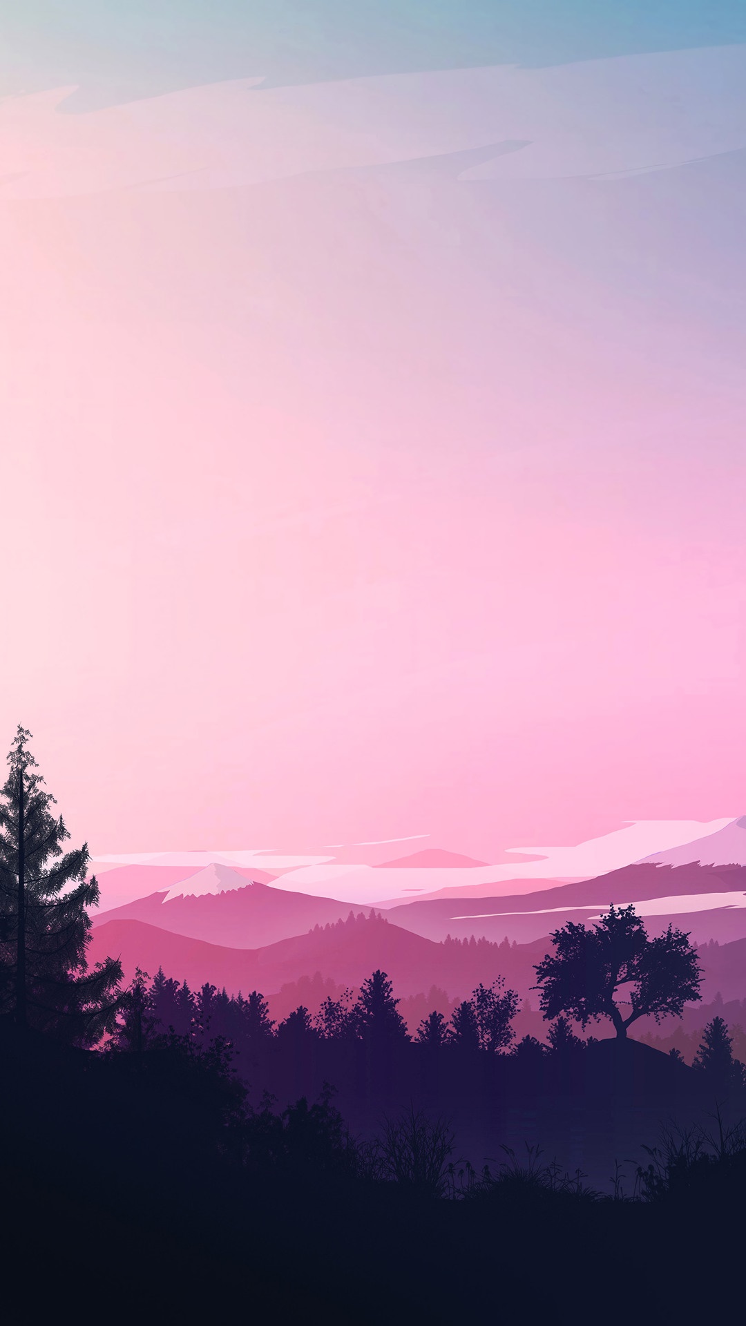 Minimalist mountain forest scenery at sunrise HD Phone Wallpaper