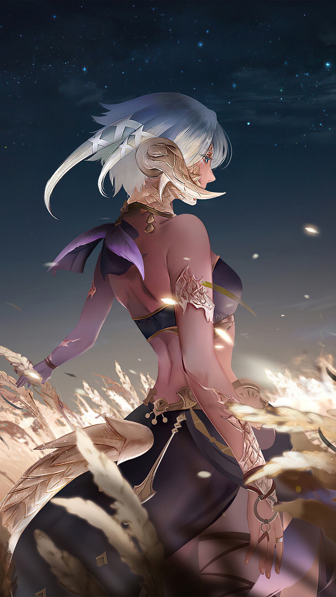 Final Fantasy XIV character with horns and white hair HD Phone Wallpaper