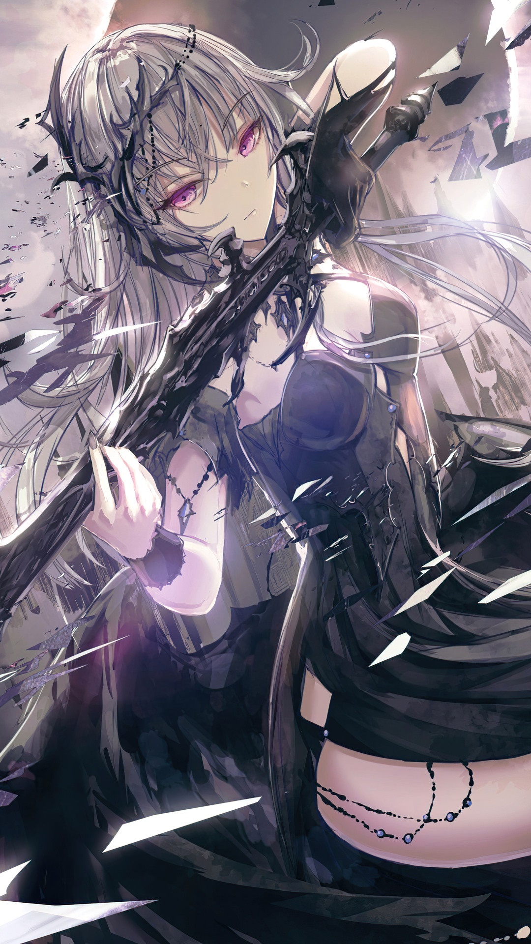 Anime girl with sword and dark armor HD Phone Wallpaper