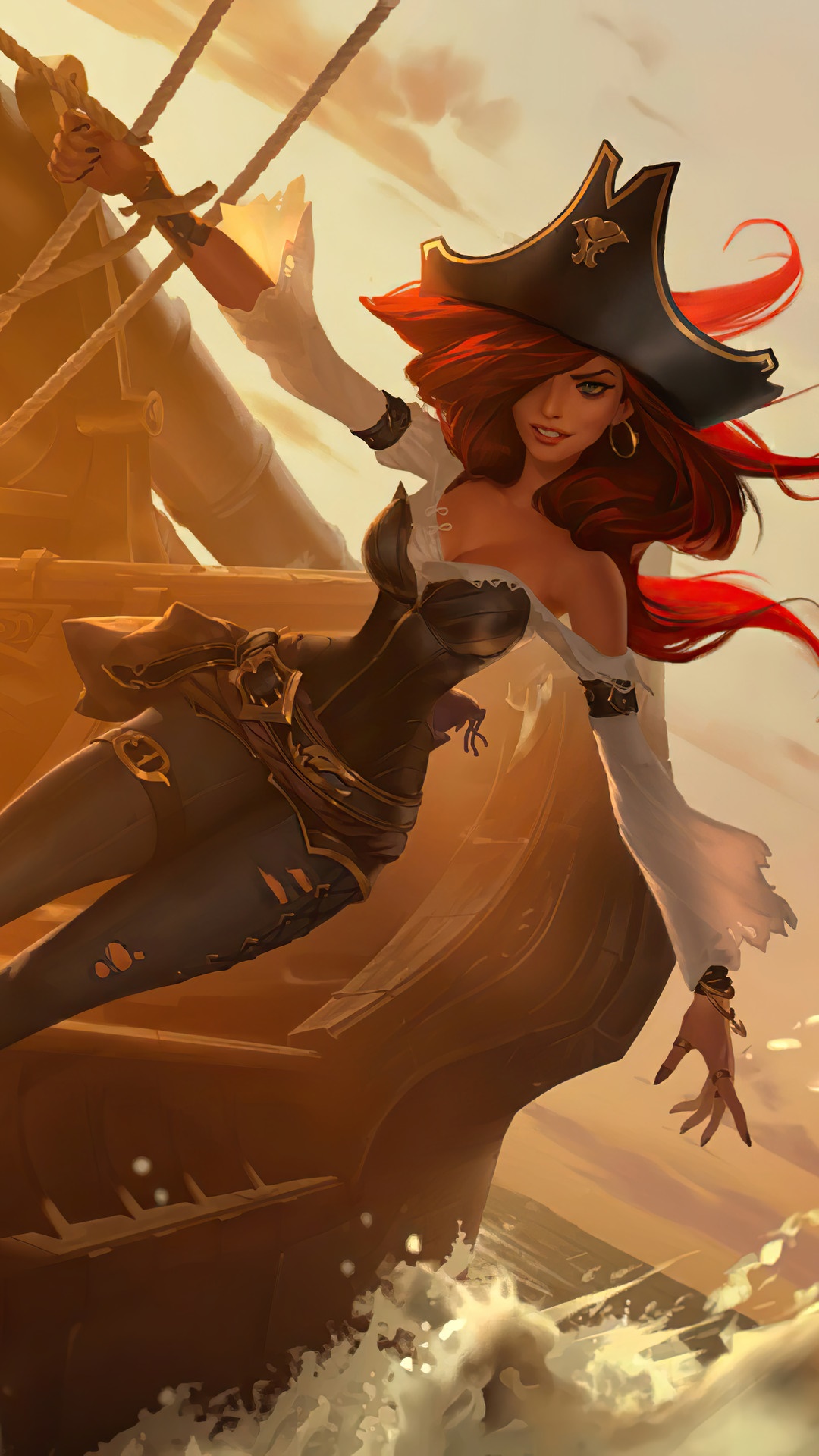 Miss Fortune from League of Legends on a ship HD Phone Wallpaper