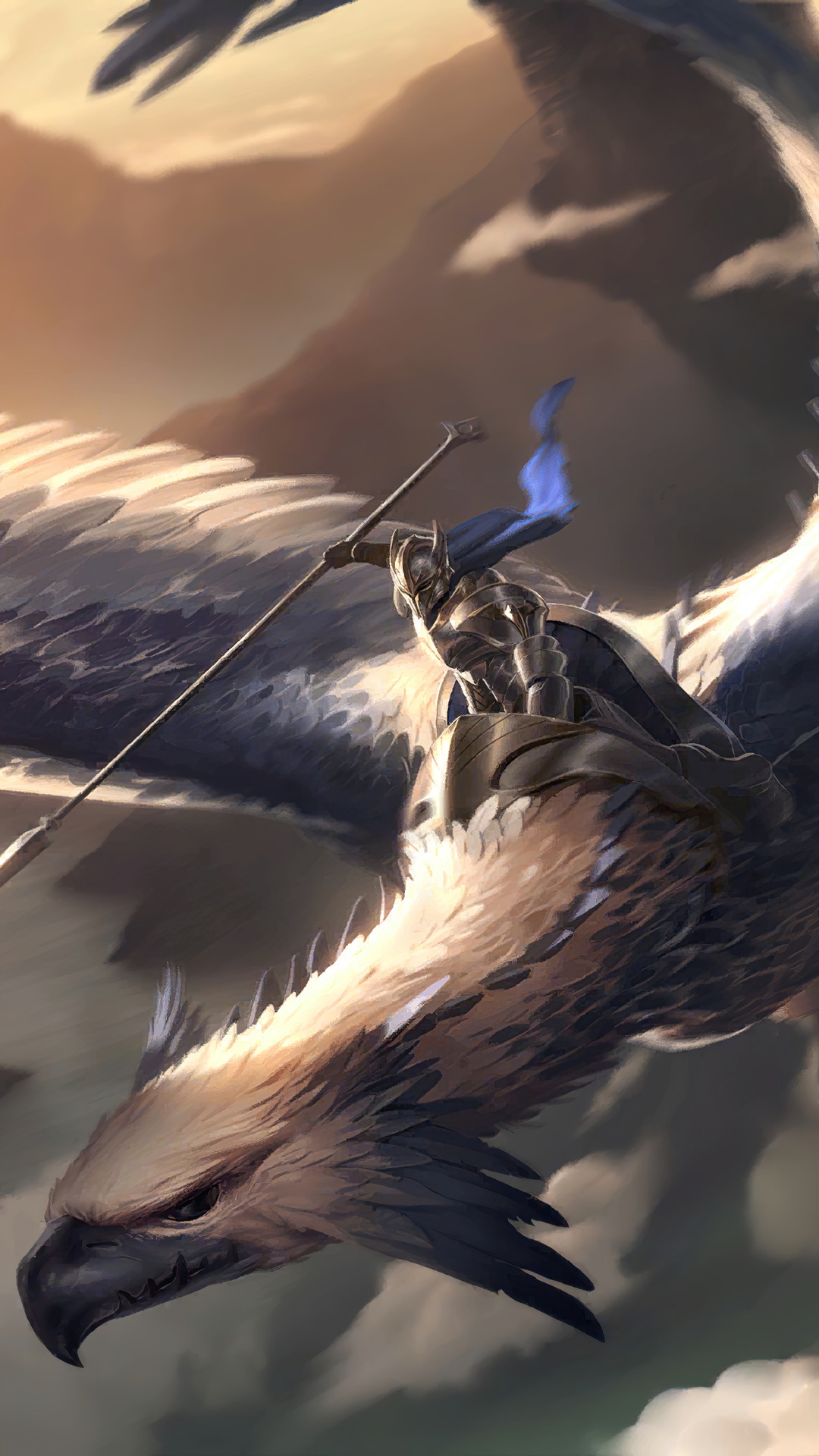 Knight riding a griffin in Legends of Runeterra HD Phone Wallpaper