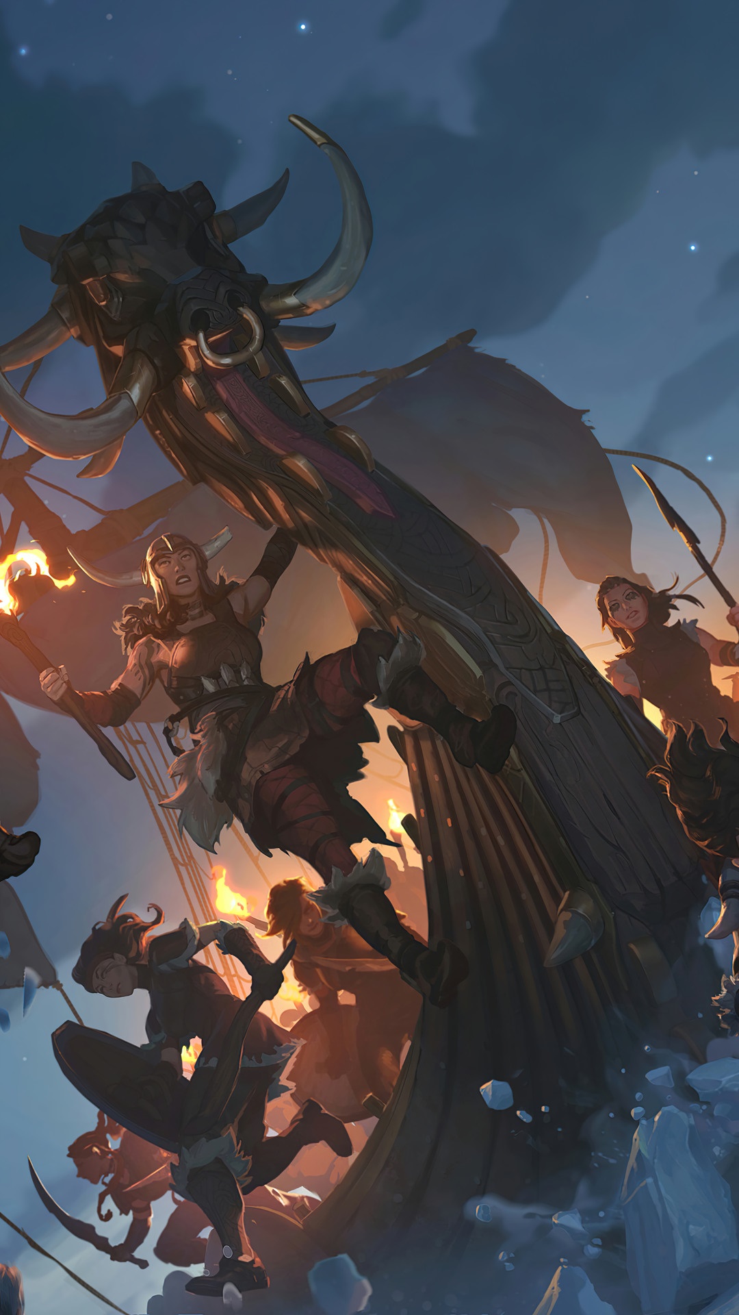 Warriors on a Viking ship in Legends of Runeterra HD Phone Wallpaper