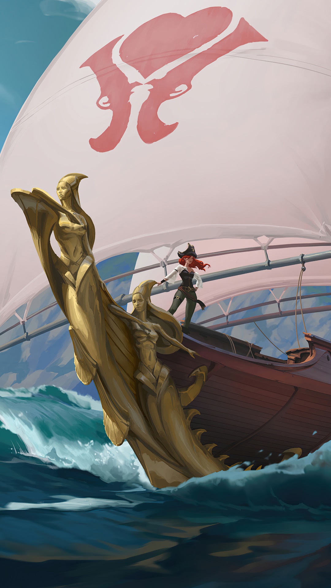Miss Fortune from League of Legends on a ship HD Phone Wallpaper