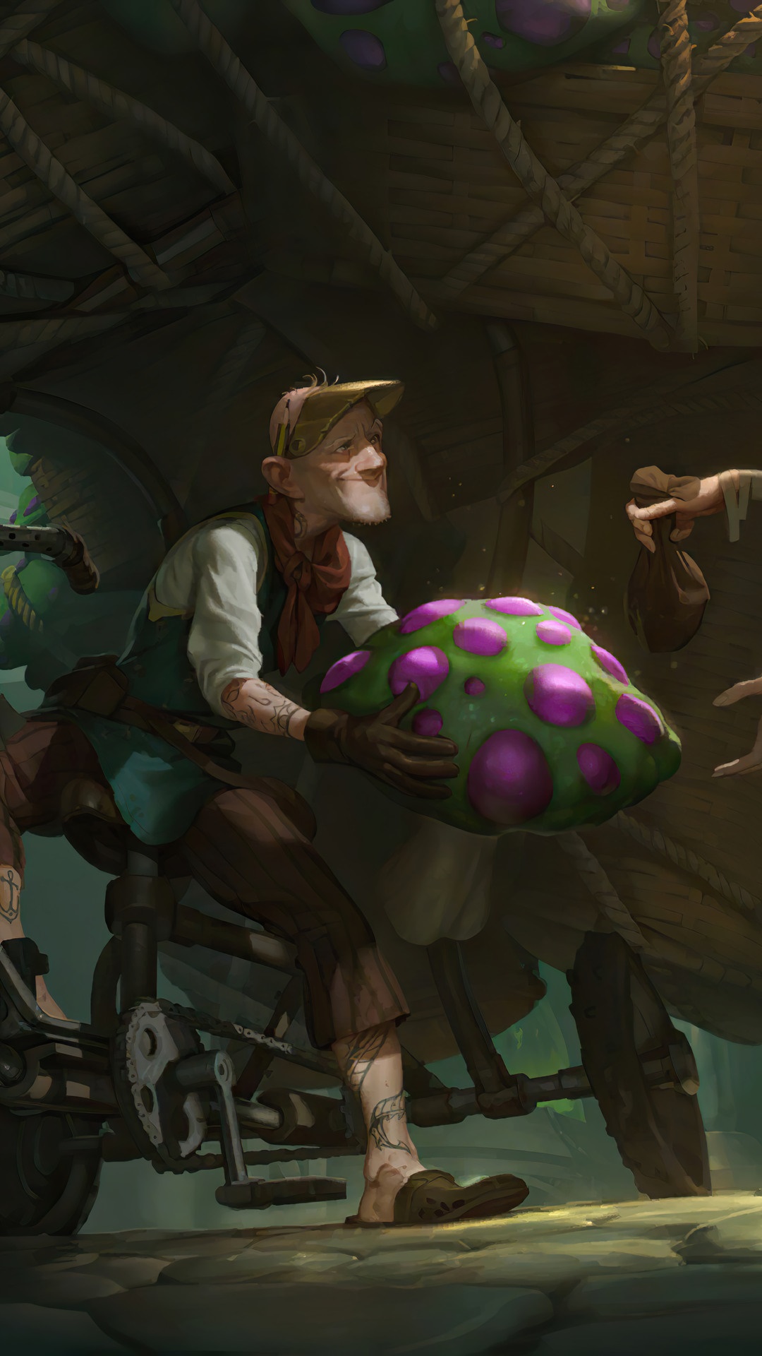 Man holding a large mushroom in Legends of Runeterra HD Phone Wallpaper
