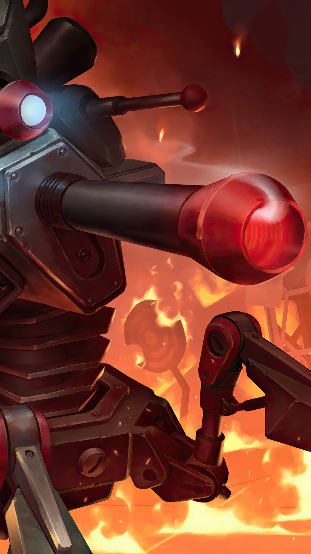 Robot with red lights in Legends of Runeterra HD Phone Wallpaper