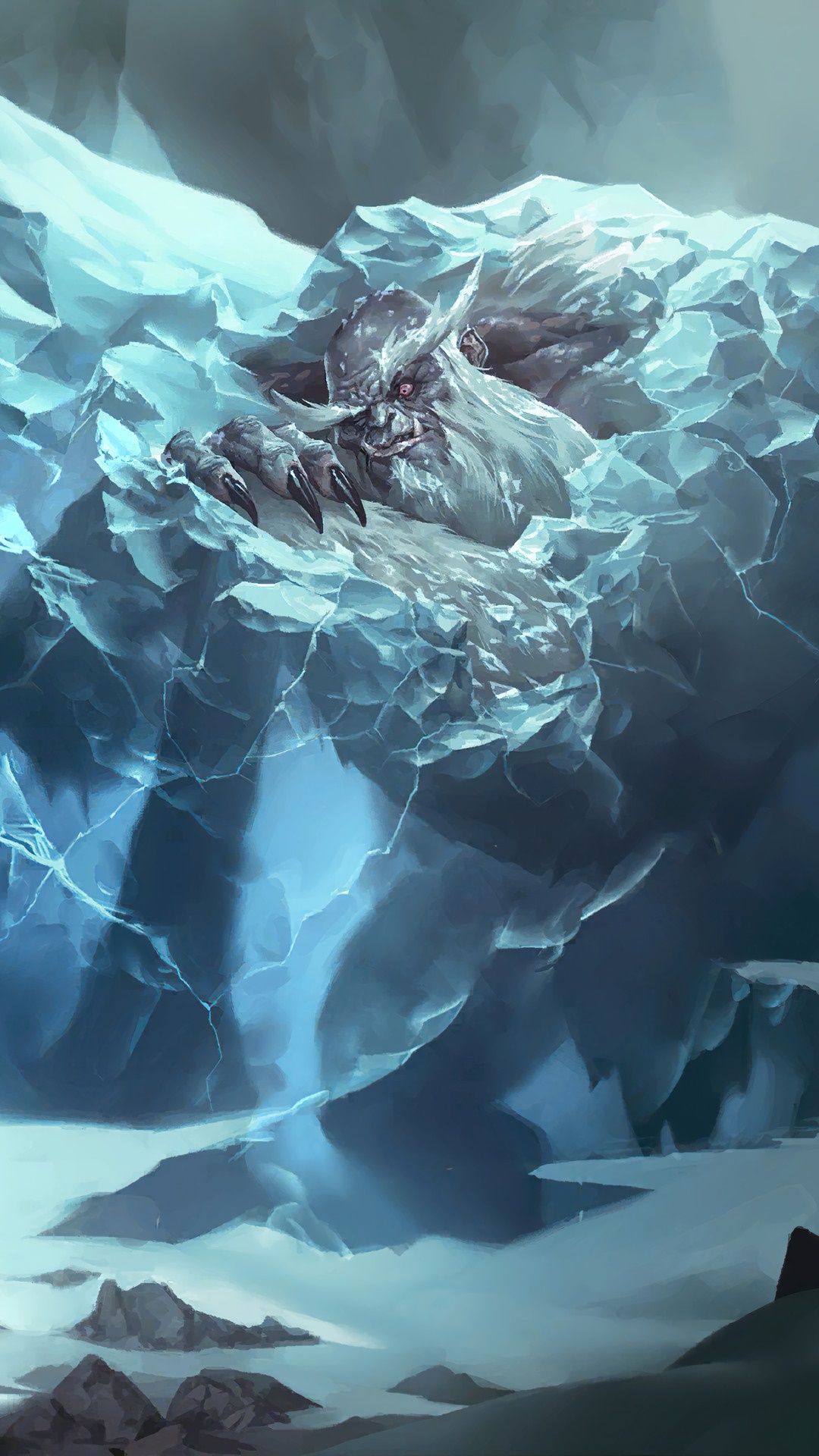 Ice monster emerging from ice in Legends of Runeterra HD Phone Wallpaper