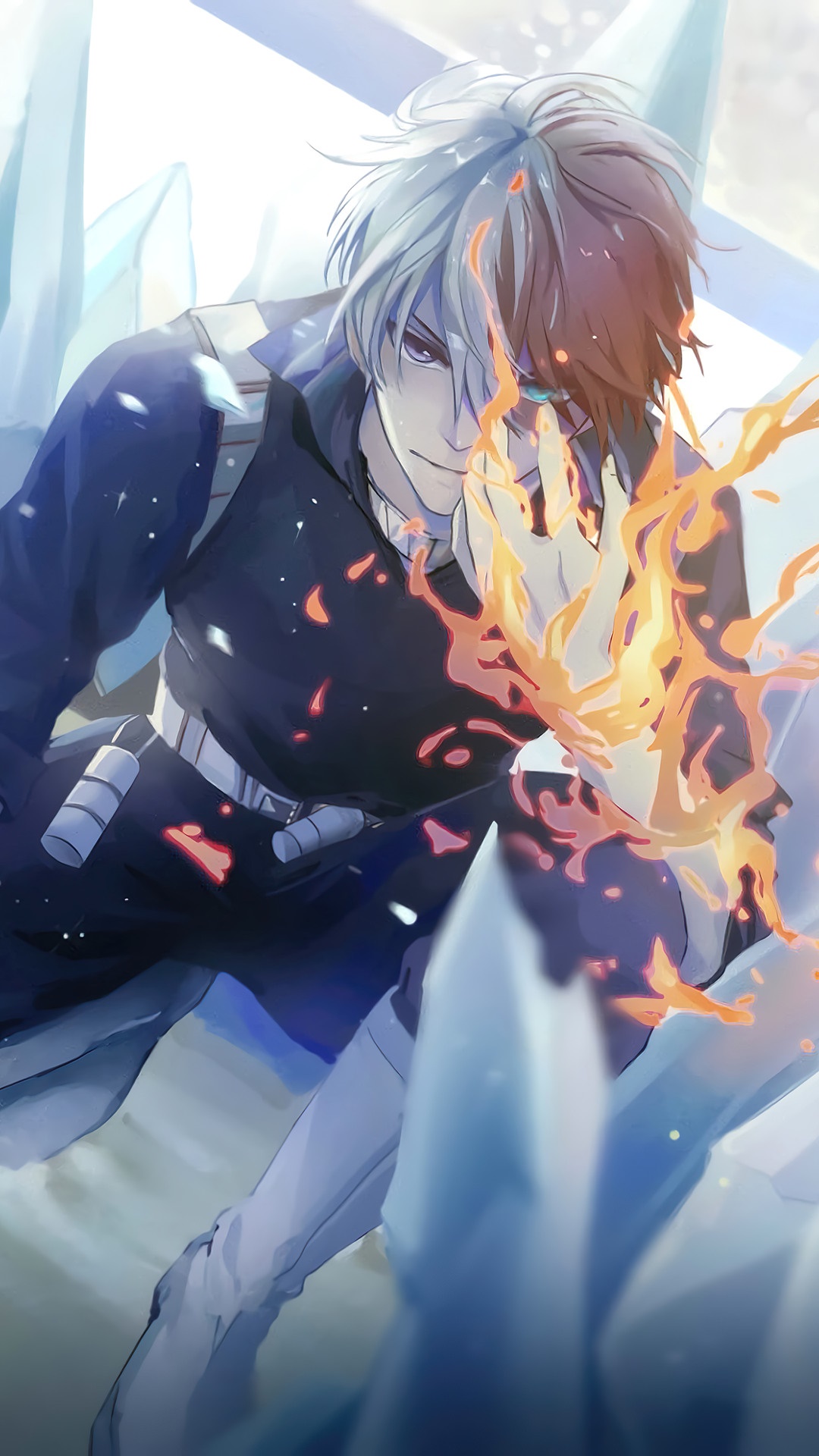 Shoto Todoroki from My Hero Academia with fire and ice HD Phone Wallpaper