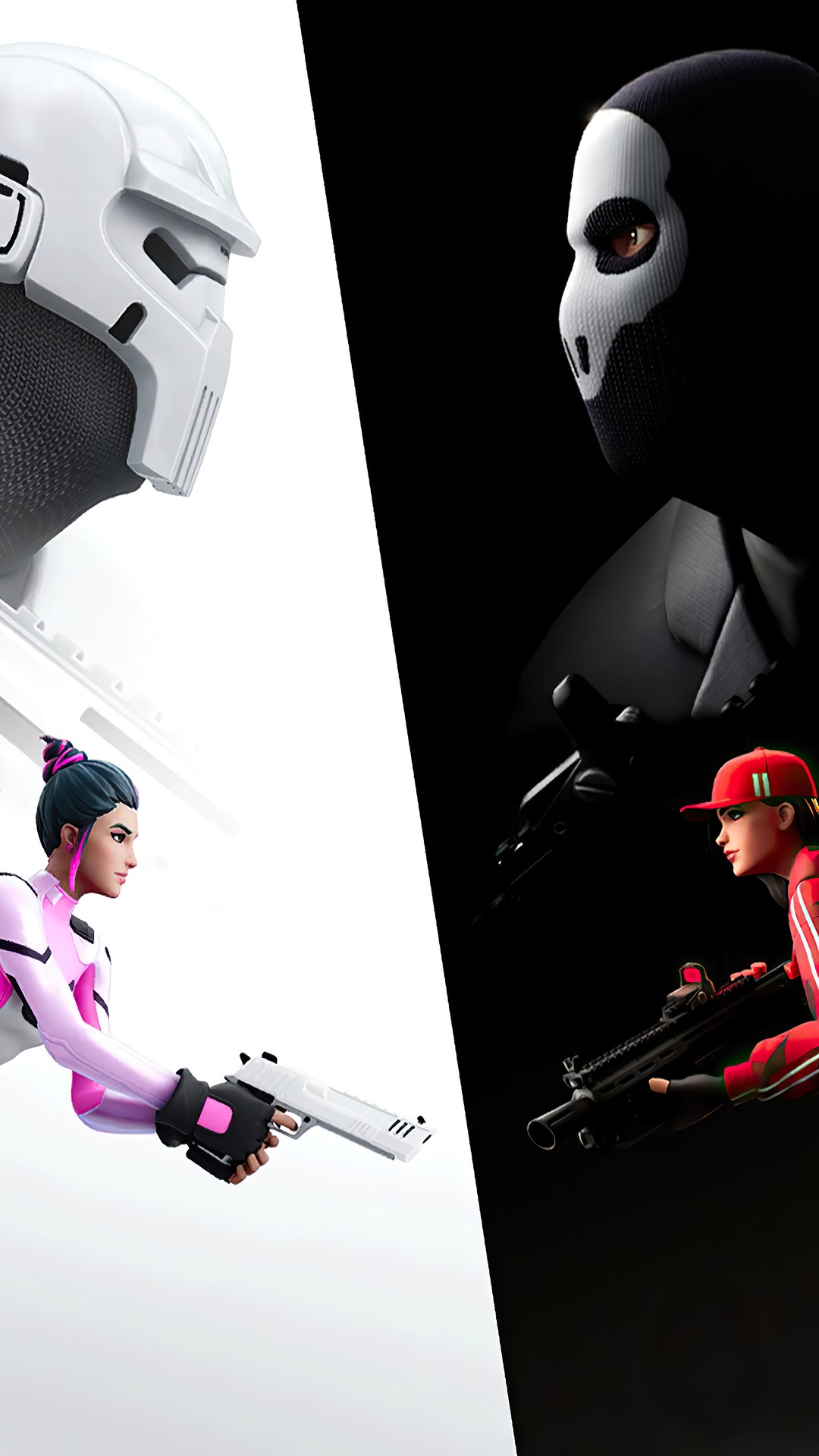 Fortnite characters in white and black contrast HD Phone Wallpaper