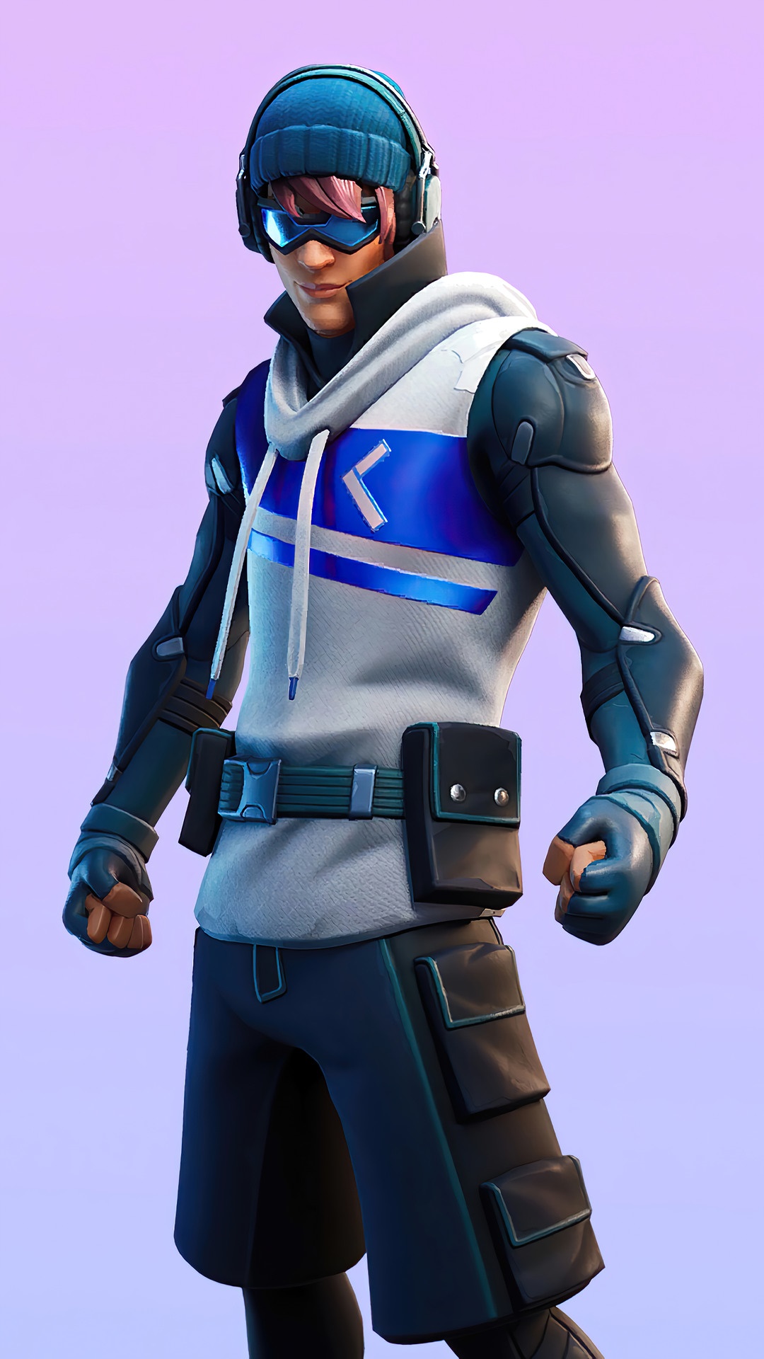 Fortnite character with blue beanie and headphones HD Phone Wallpaper