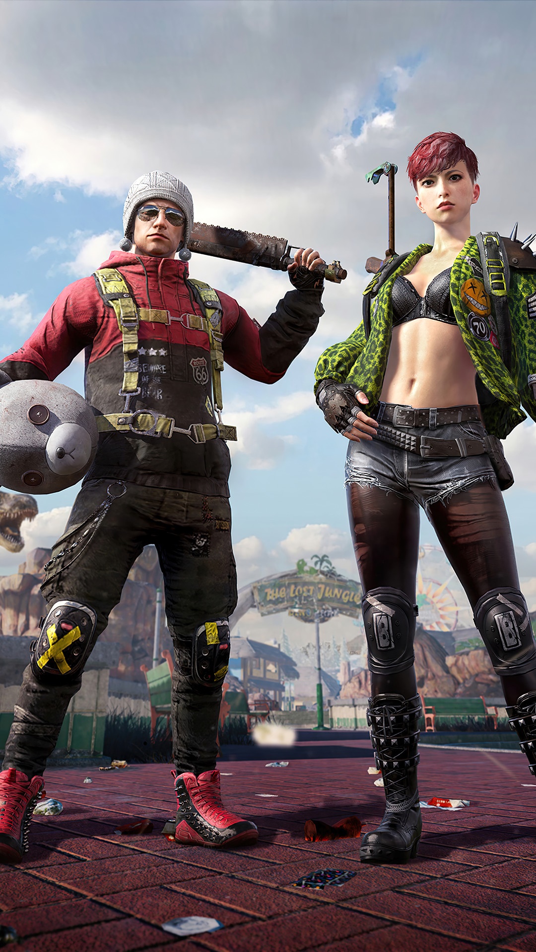 Two characters from PUBG in a post-apocalyptic setting HD Phone Wallpaper