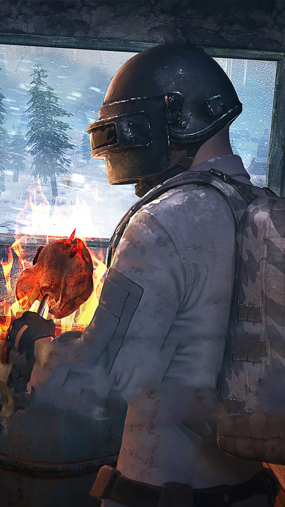 Player roasting chicken in PUBG Mobile HD Phone Wallpaper
