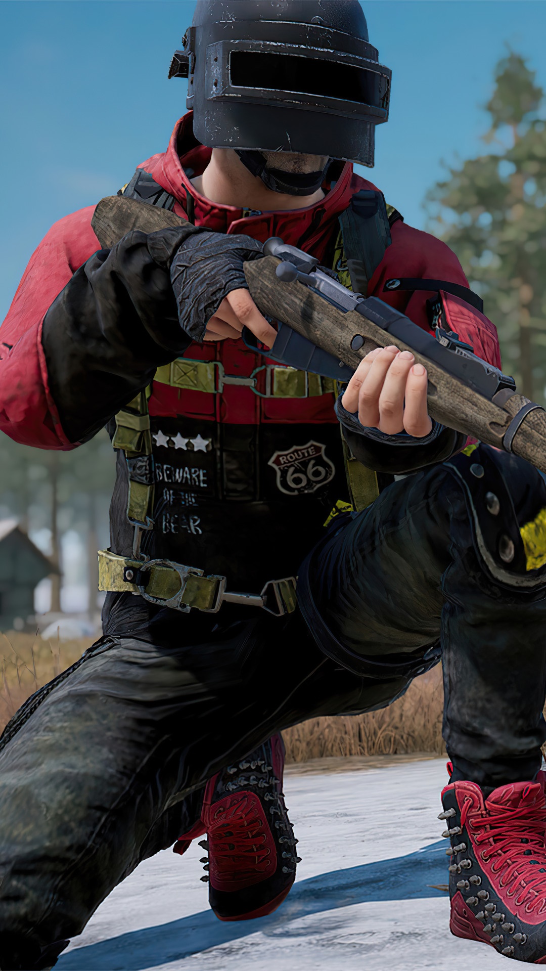 Player in PUBG holding a rifle HD Phone Wallpaper