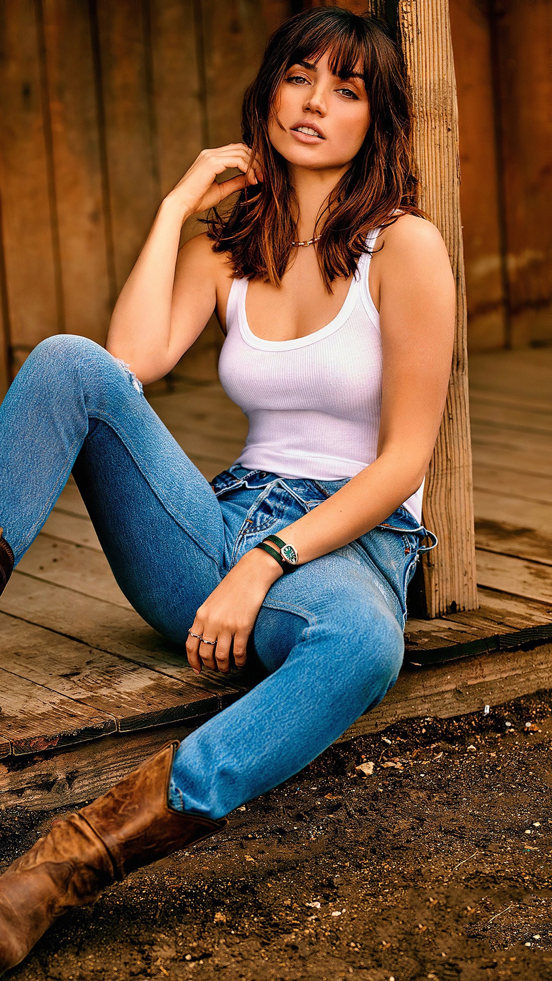 Ana de Armas in a casual outdoor portrait HD Phone Wallpaper