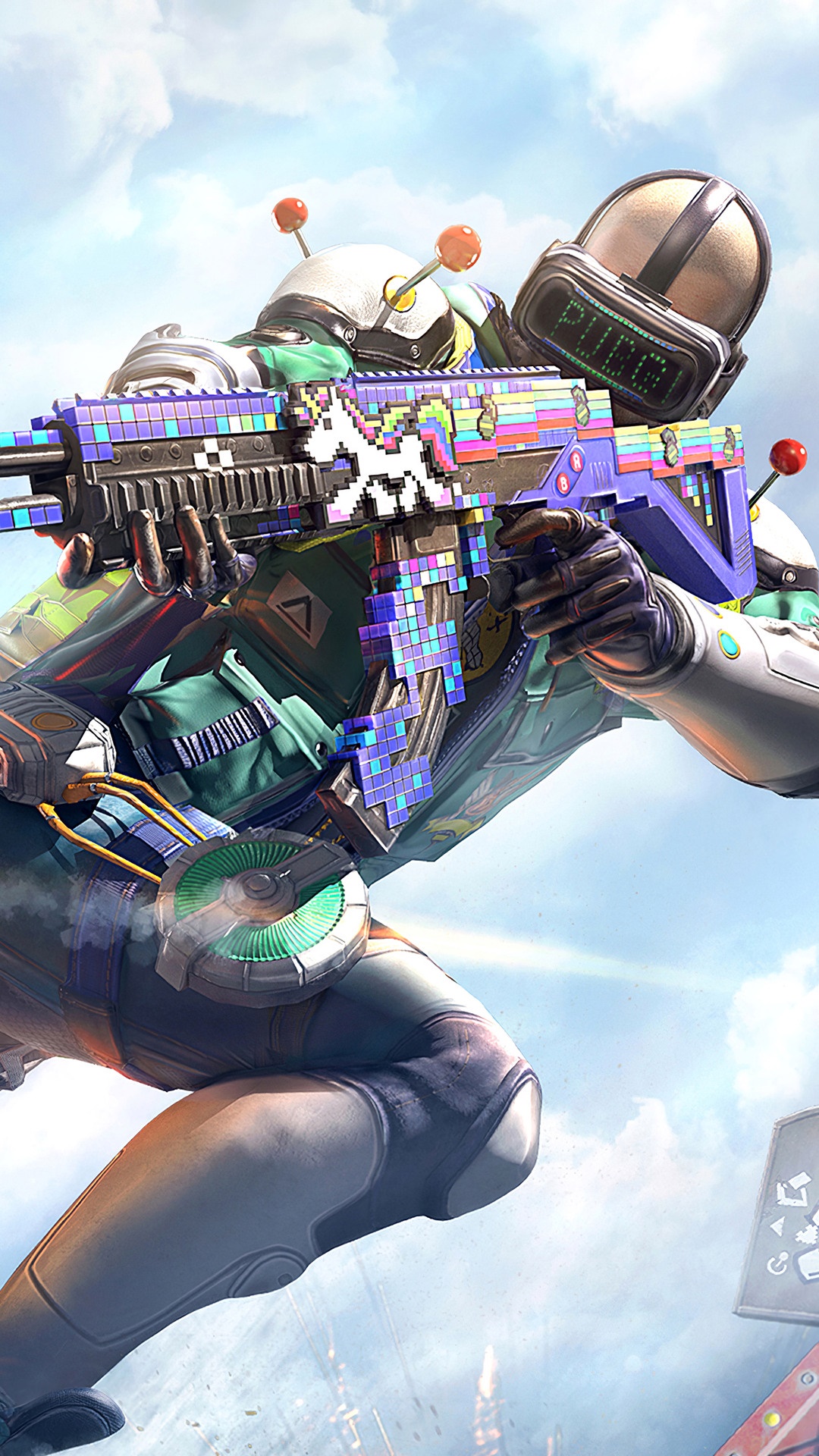Player holding a colorful pixelated gun in PUBG Mobile HD Phone Wallpaper