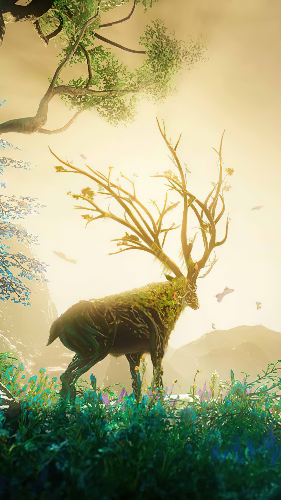 A stag with antlers like branches in New World HD Phone Wallpaper