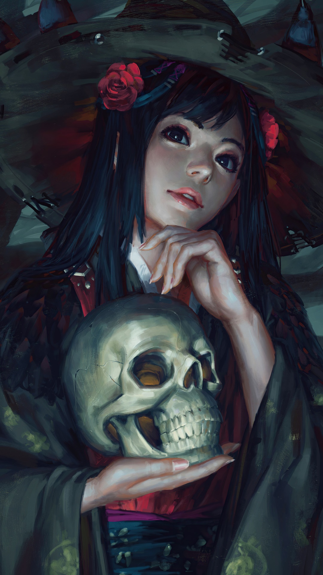Witch holding a skull HD Phone Wallpaper