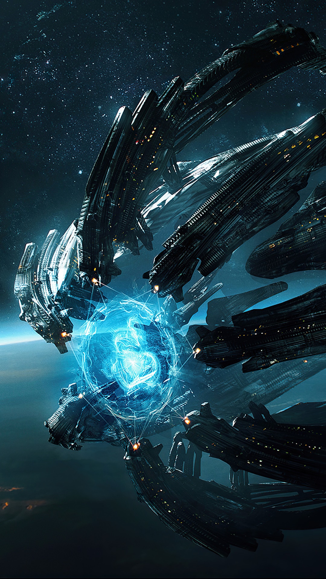 Alien Spaceship Fleet in Deep Space HD Phone Wallpaper