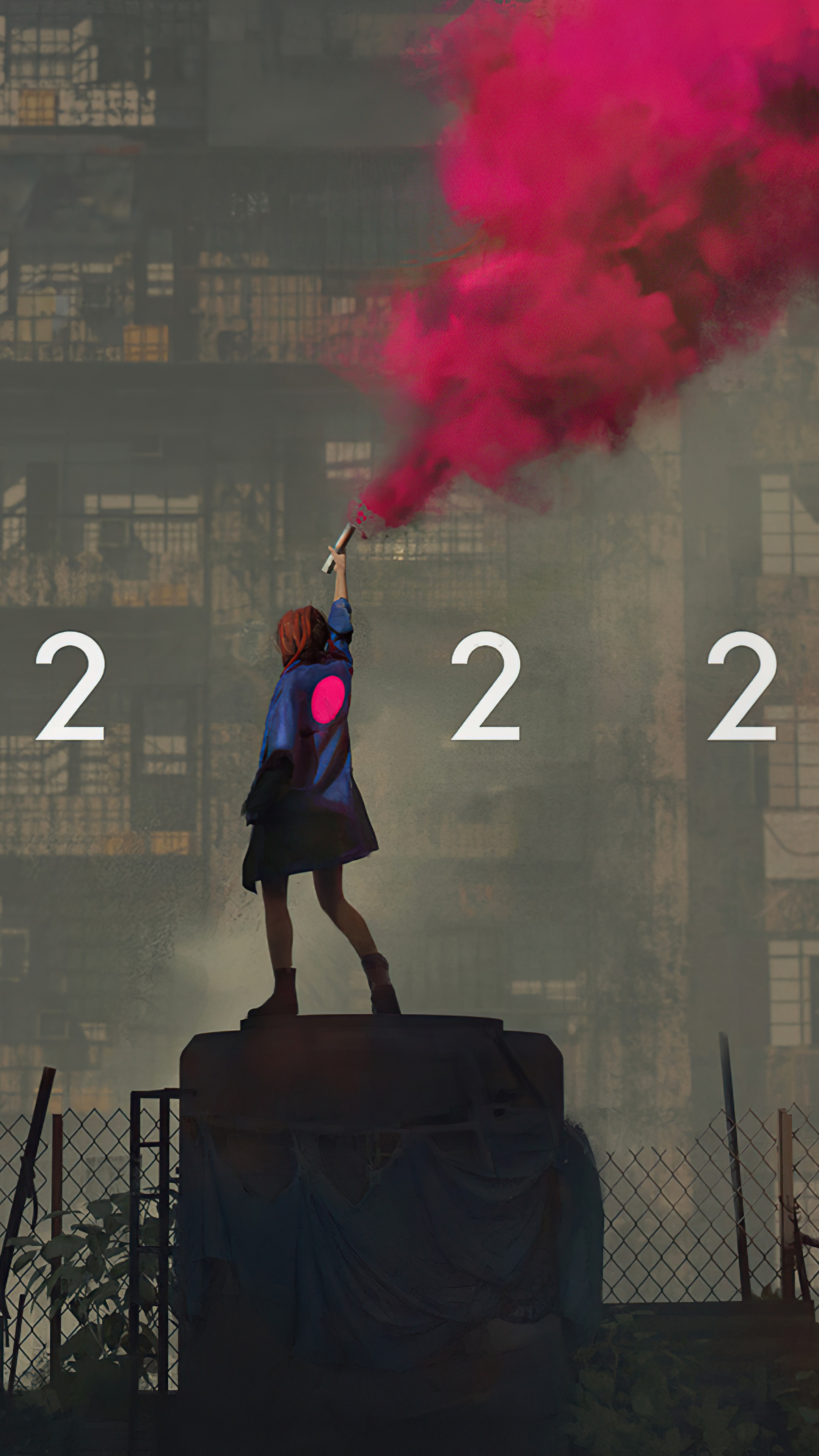 Girl with pink smoke bomb and numbers 2022 HD Phone Wallpaper