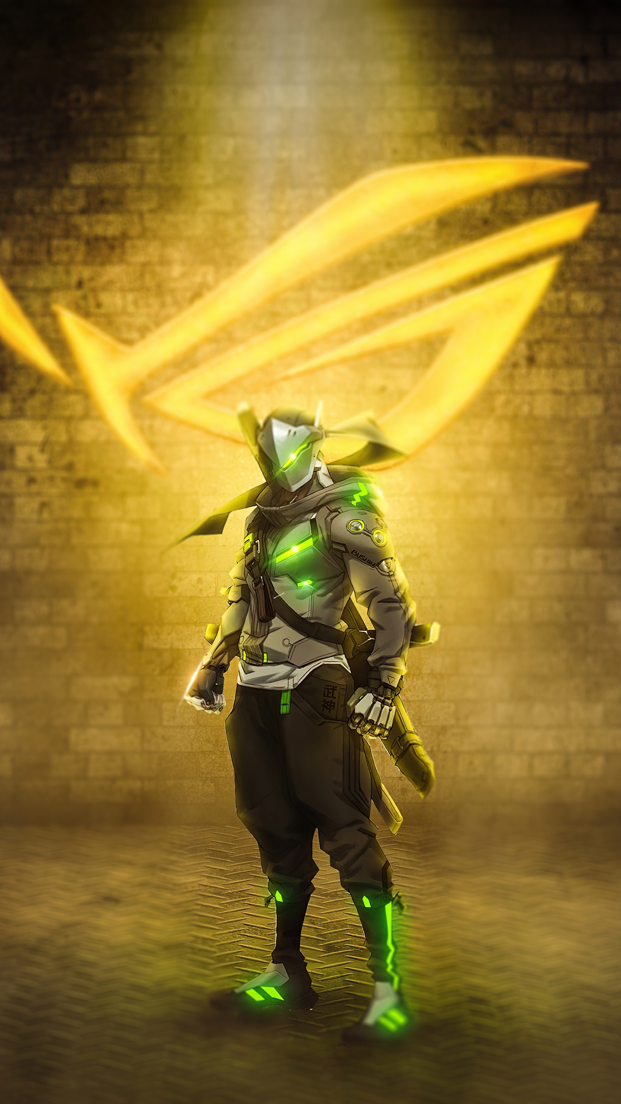 Genji from Overwatch with ROG logo HD Phone Wallpaper