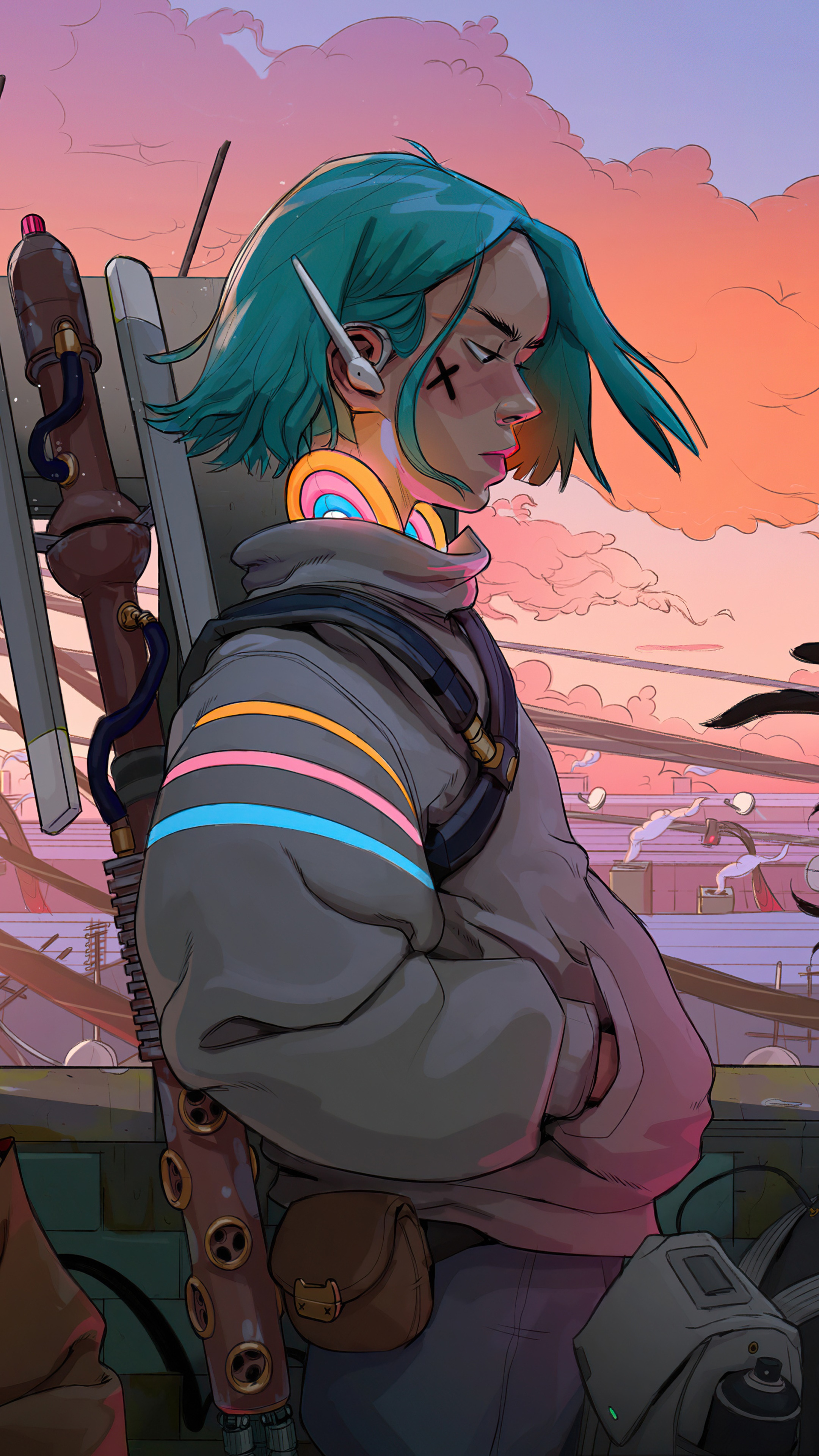 Cyberpunk girl with headphones and weapon HD Phone Wallpaper