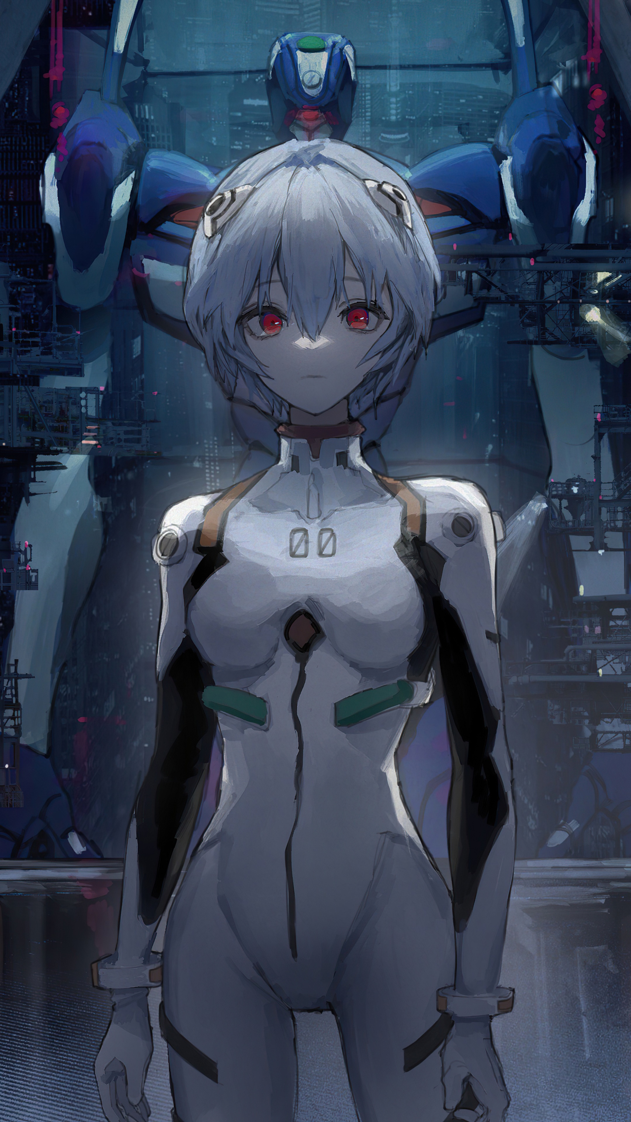 Rei Ayanami from Neon Genesis Evangelion with Eva Unit HD Phone Wallpaper