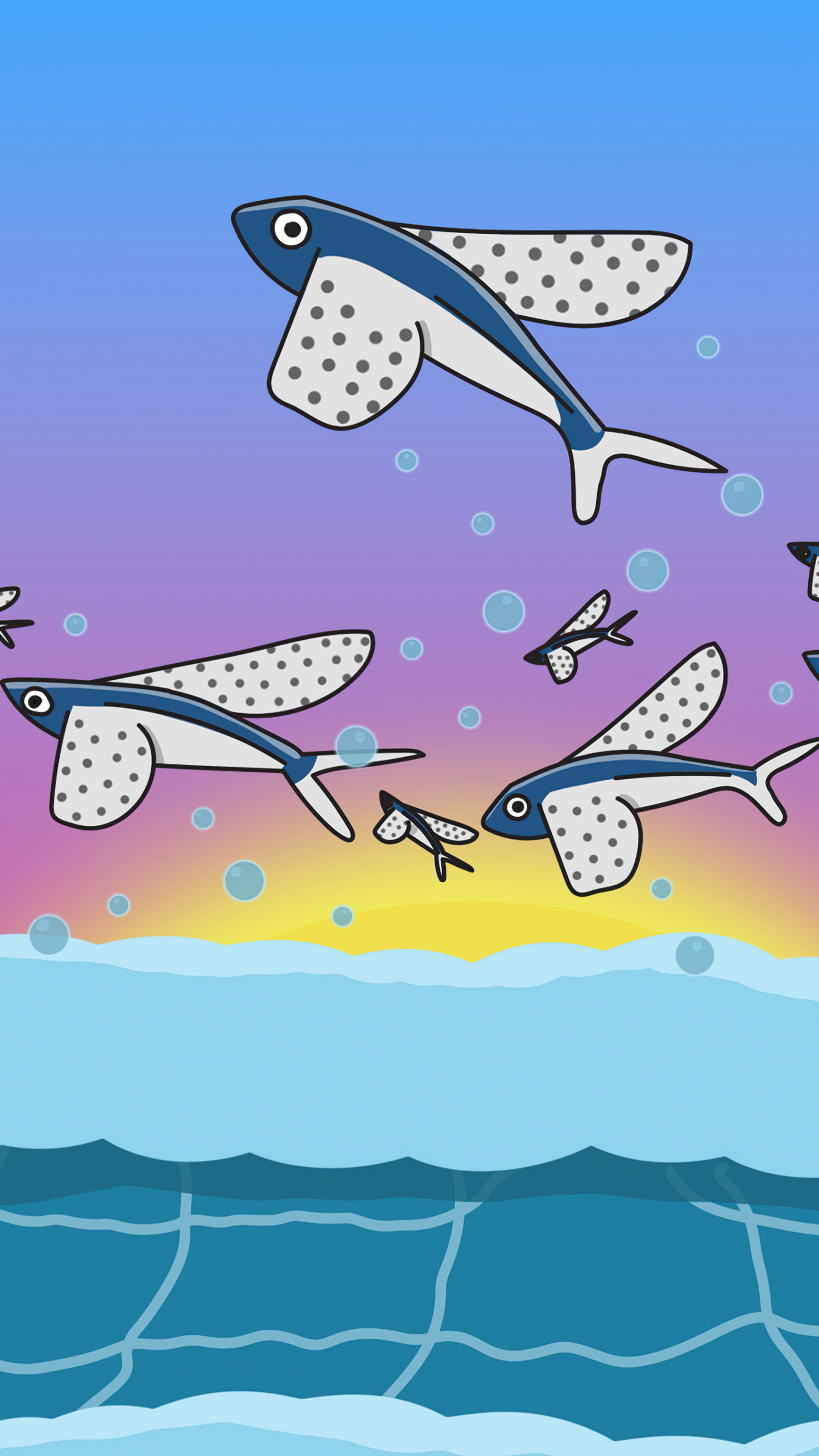 Flying fish in the ocean at sunset HD Phone Wallpaper