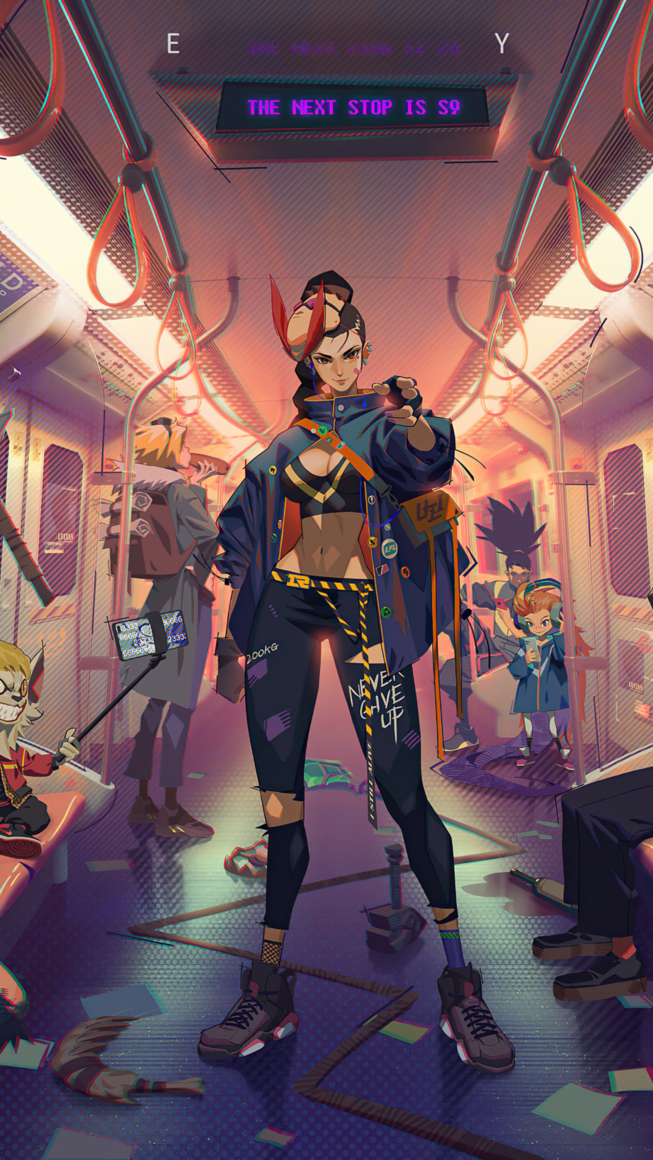 Jinx from League of Legends on a subway train HD Phone Wallpaper