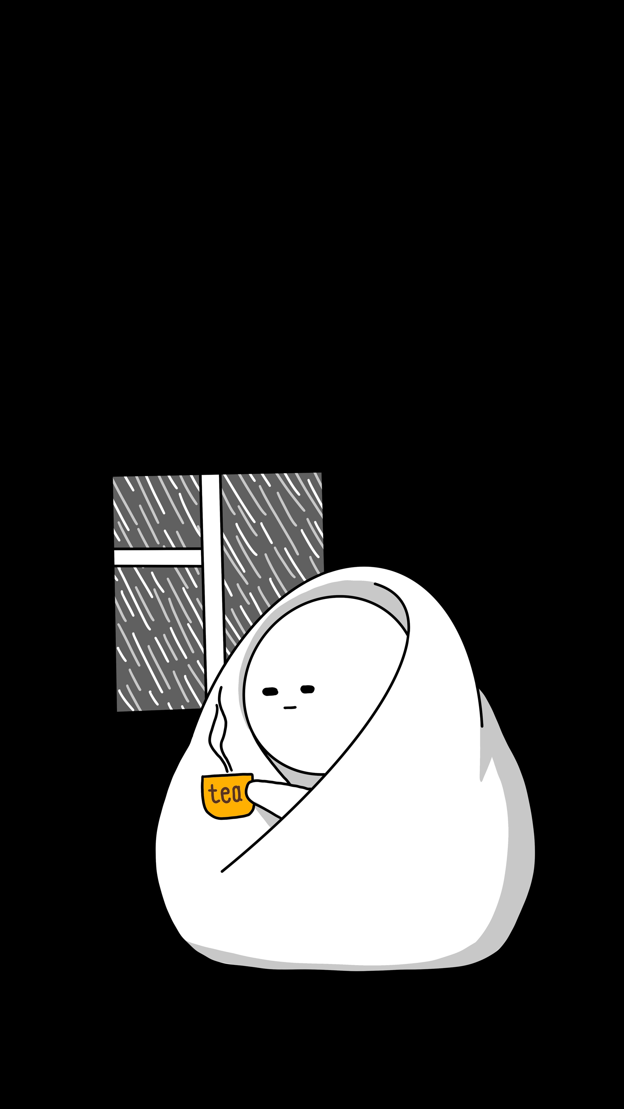 Person wrapped in blanket drinking tea by window HD Phone Wallpaper