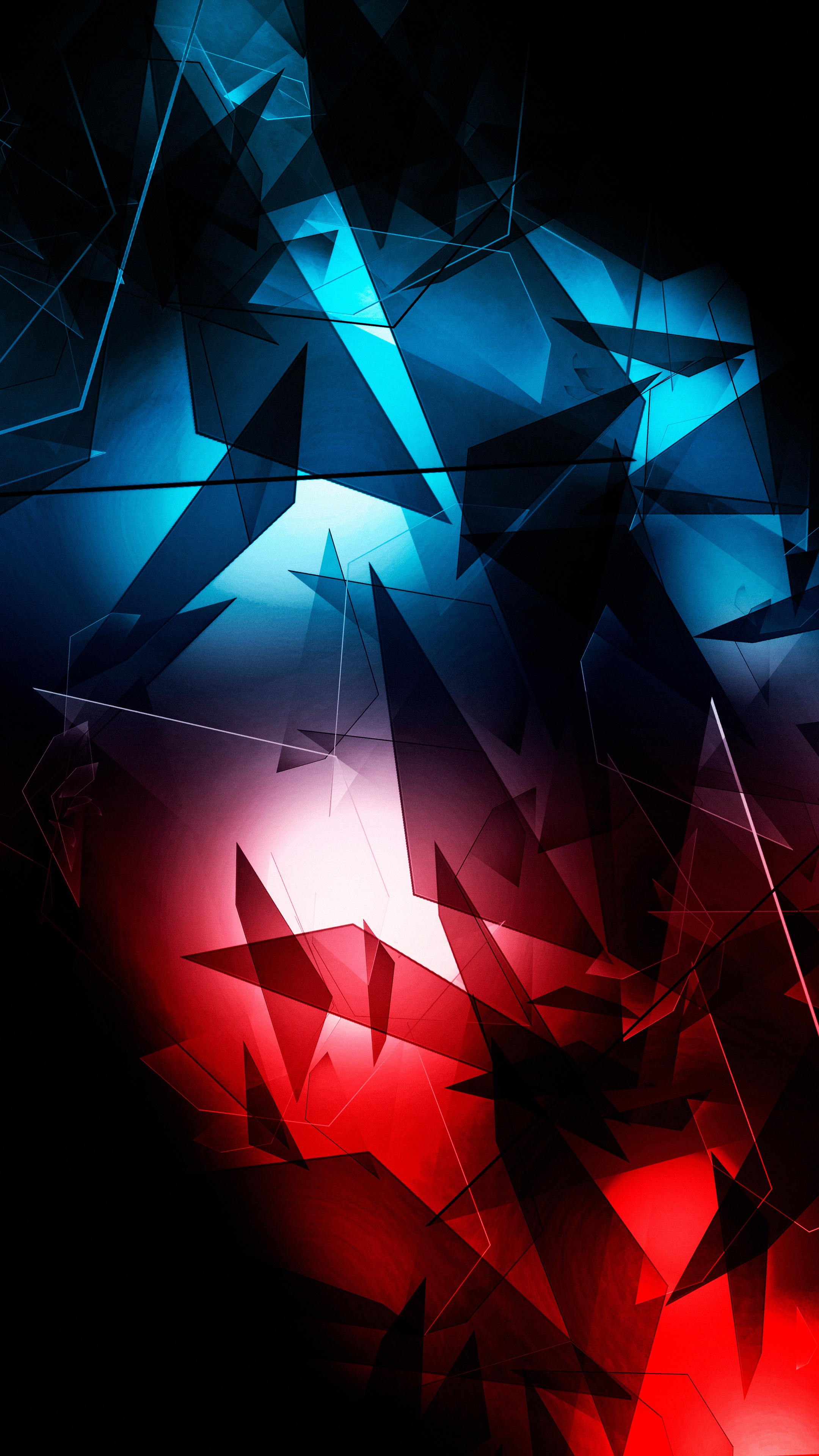Abstract digital art with red and blue geometric shapes HD Phone Wallpaper