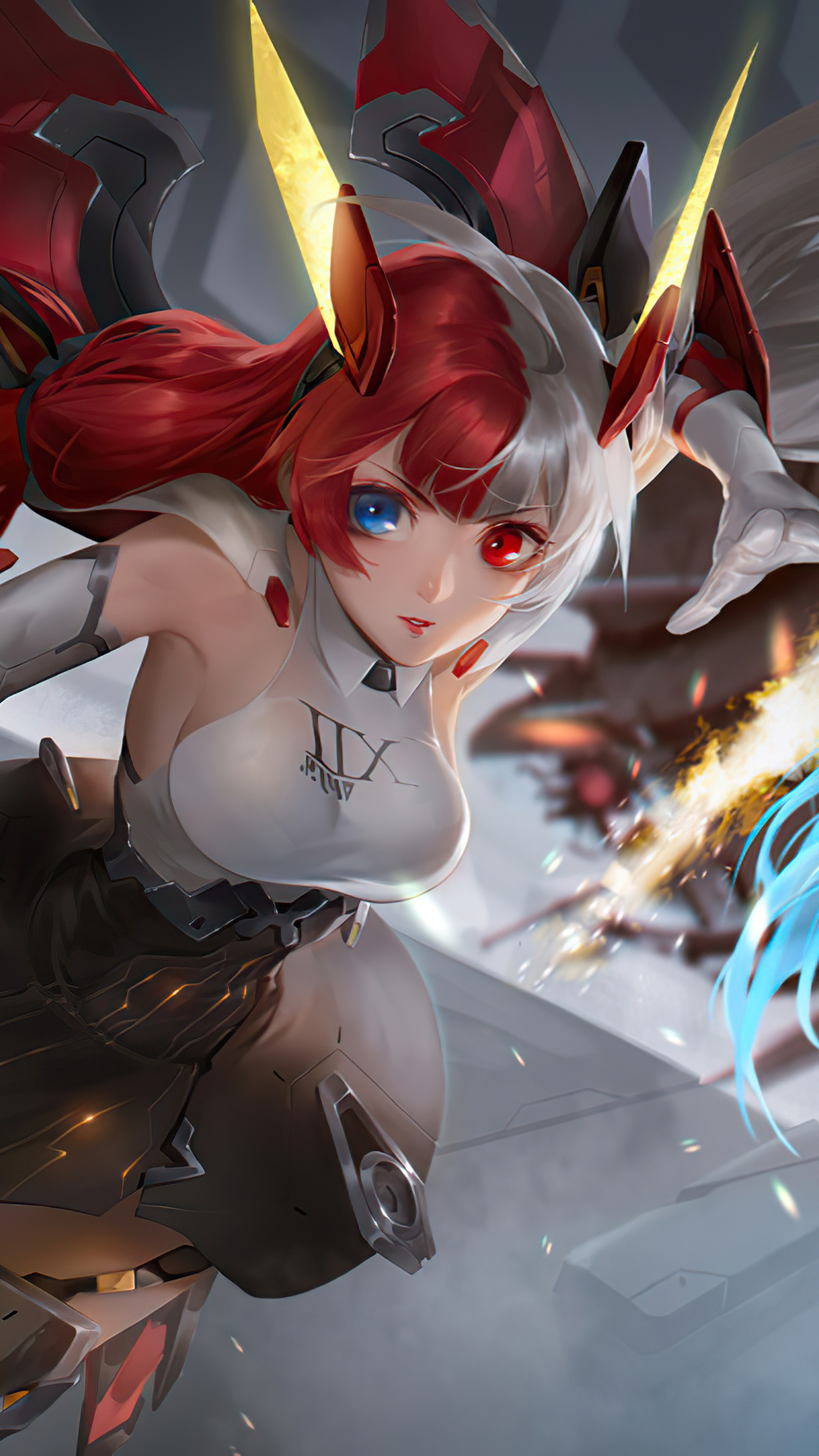 Girl with red and white hair and heterochromia from Blades of Time HD Phone Wallpaper