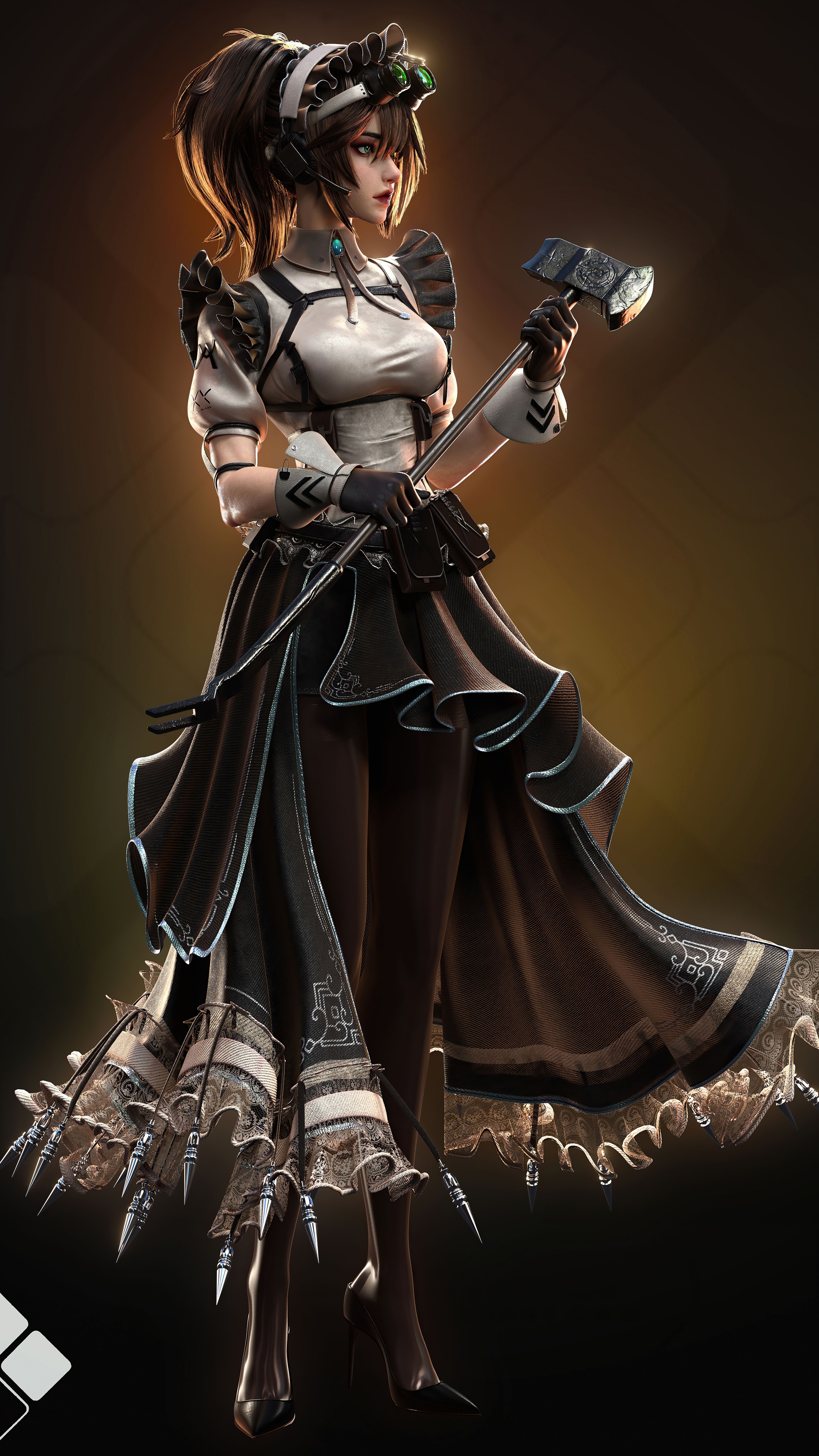 Warrior maid with hammer and cybernetic enhancements HD Phone Wallpaper