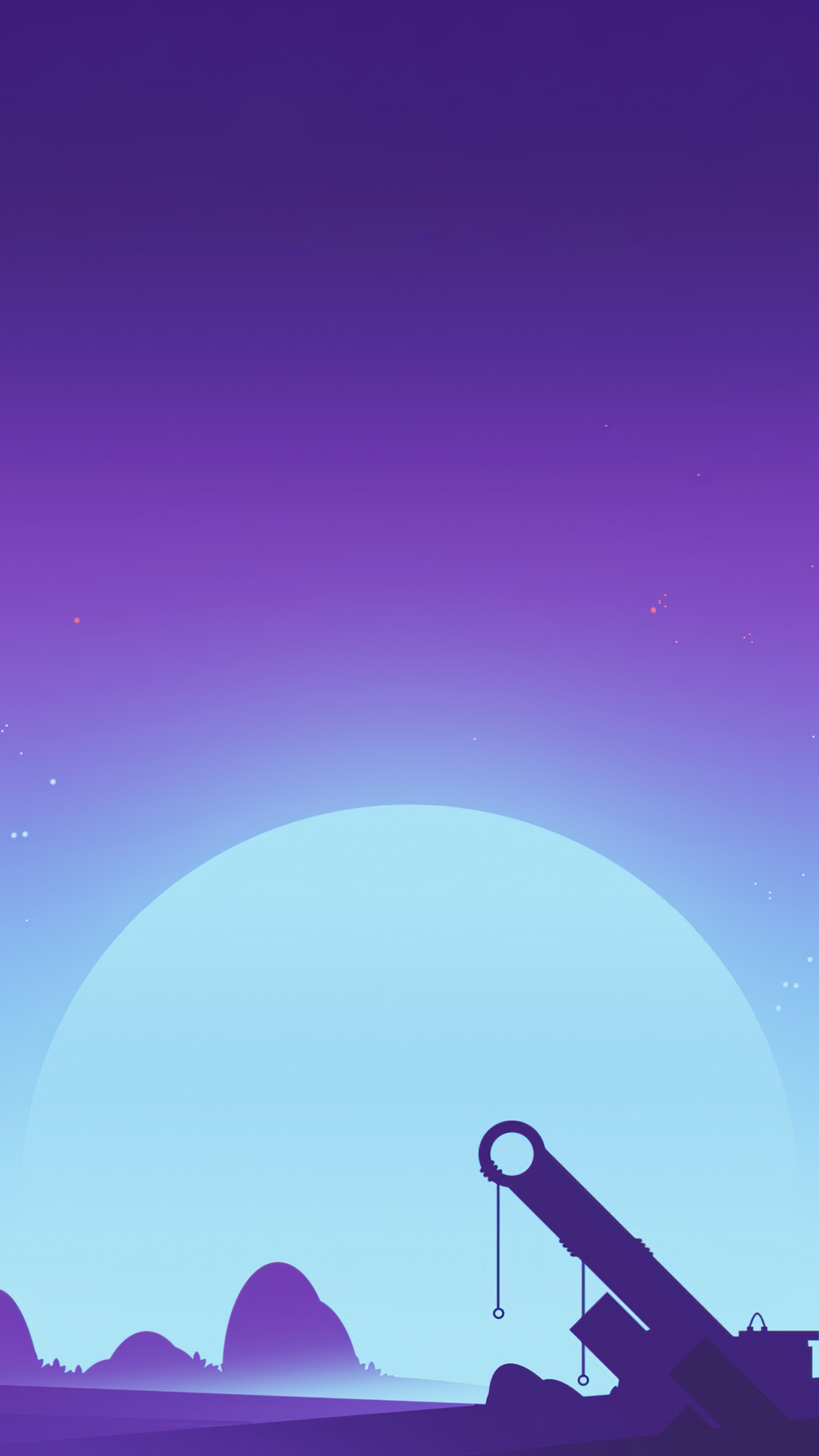 Synthwave illustration of a cannon against a large moon HD Phone Wallpaper
