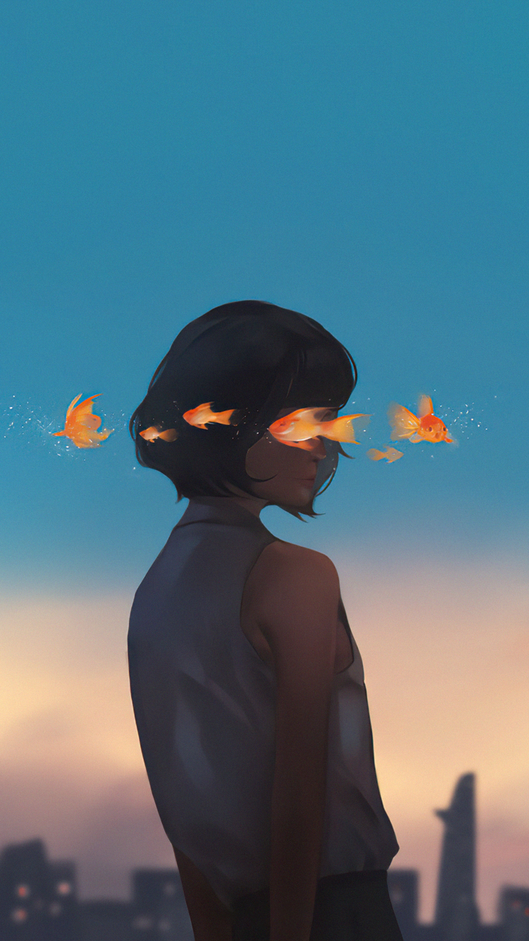 Girl with goldfish in her eyes HD Phone Wallpaper