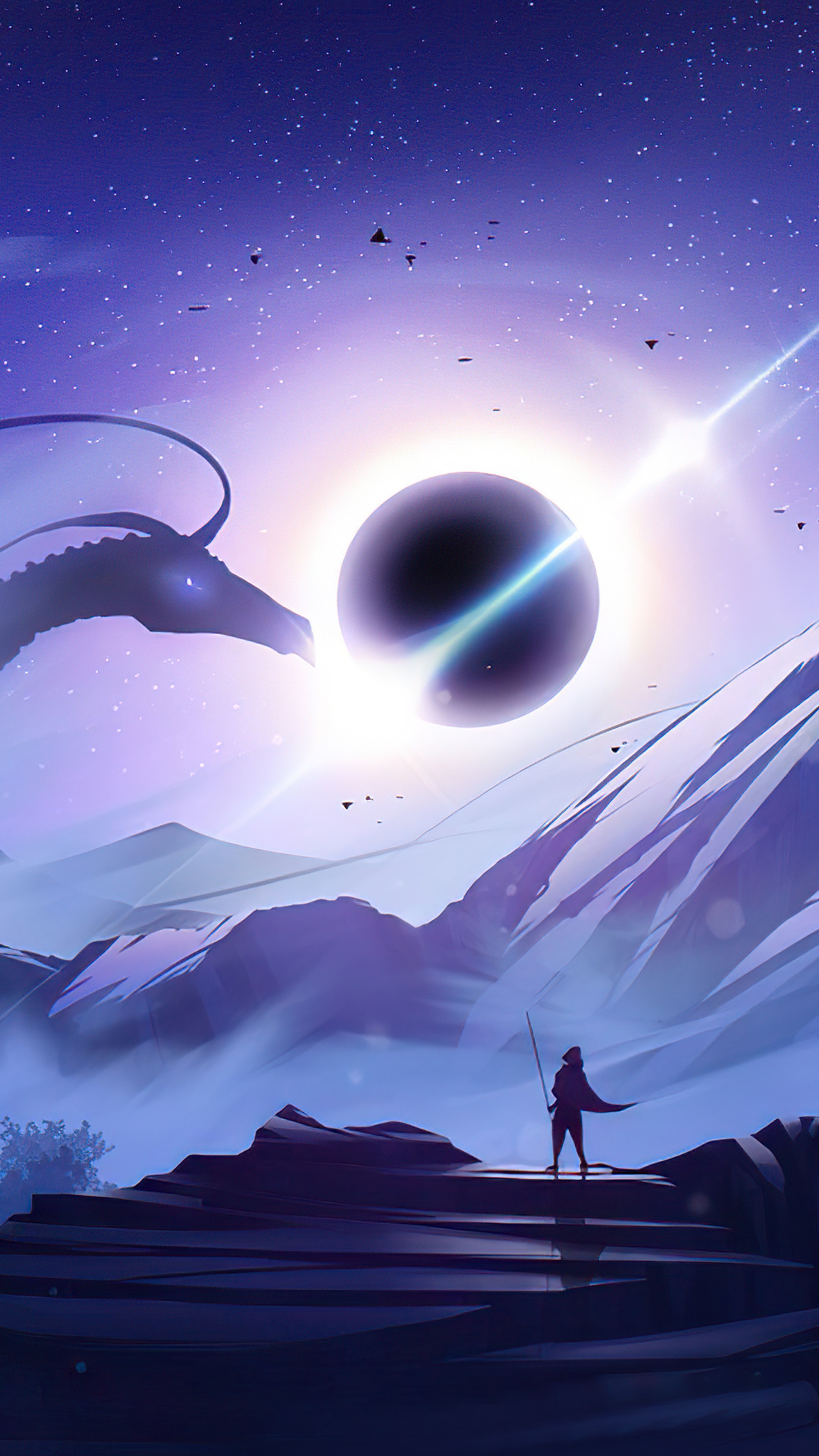 Dragon and warrior during a solar eclipse HD Phone Wallpaper