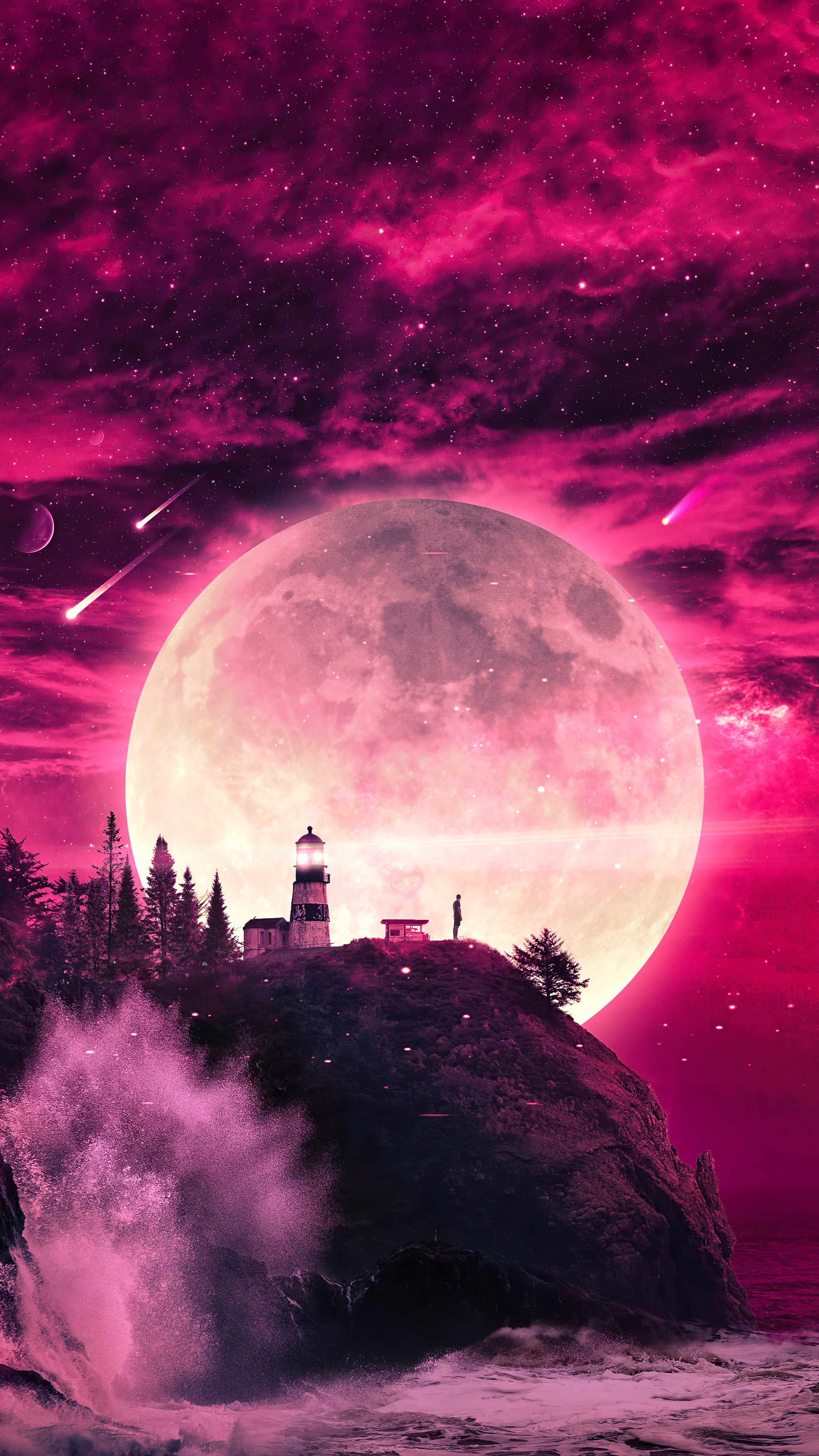 Digital Art 4K Lighthouse and Moon HD Phone Wallpaper