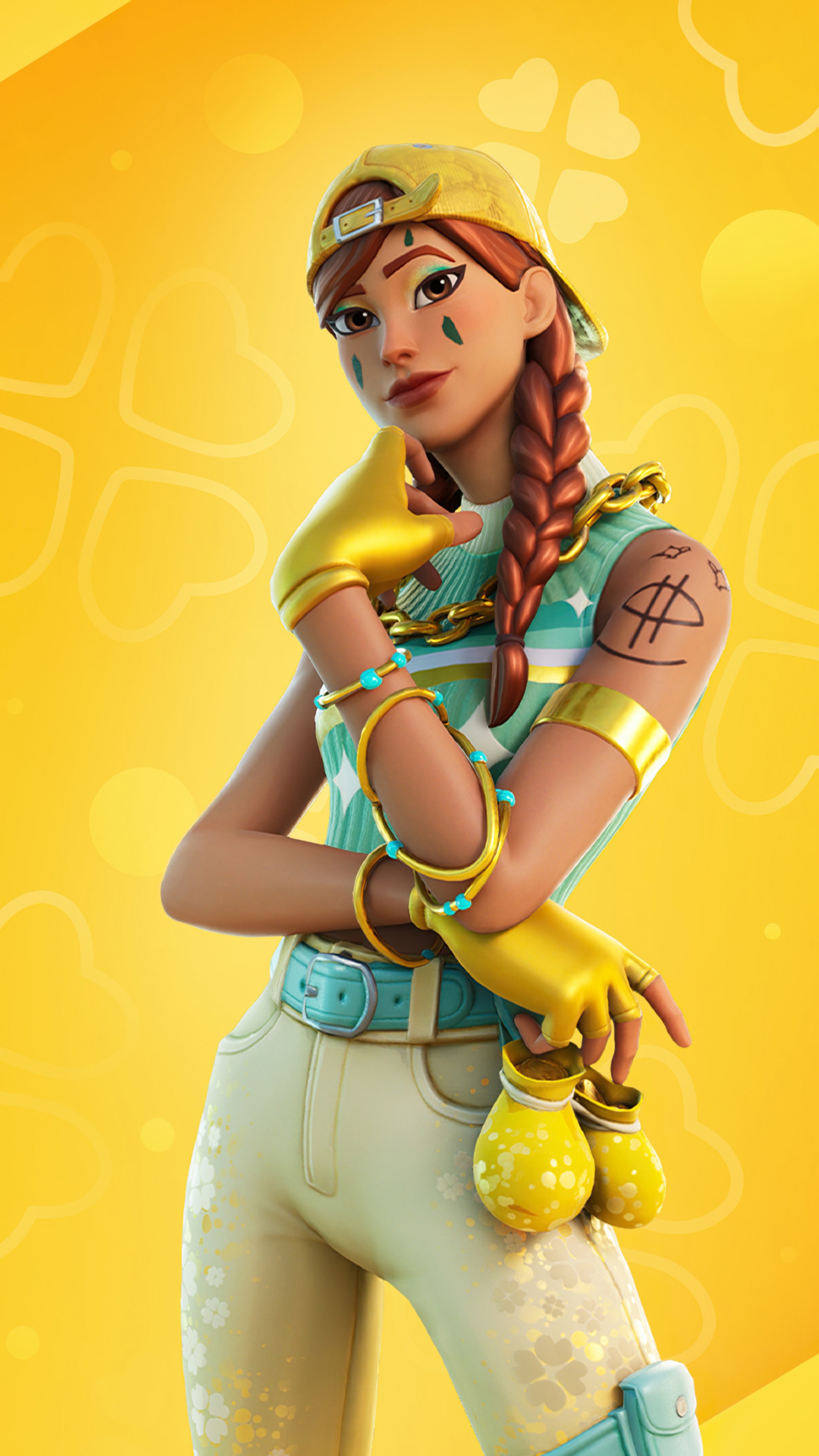 Fortnite character with yellow accessories HD Phone Wallpaper