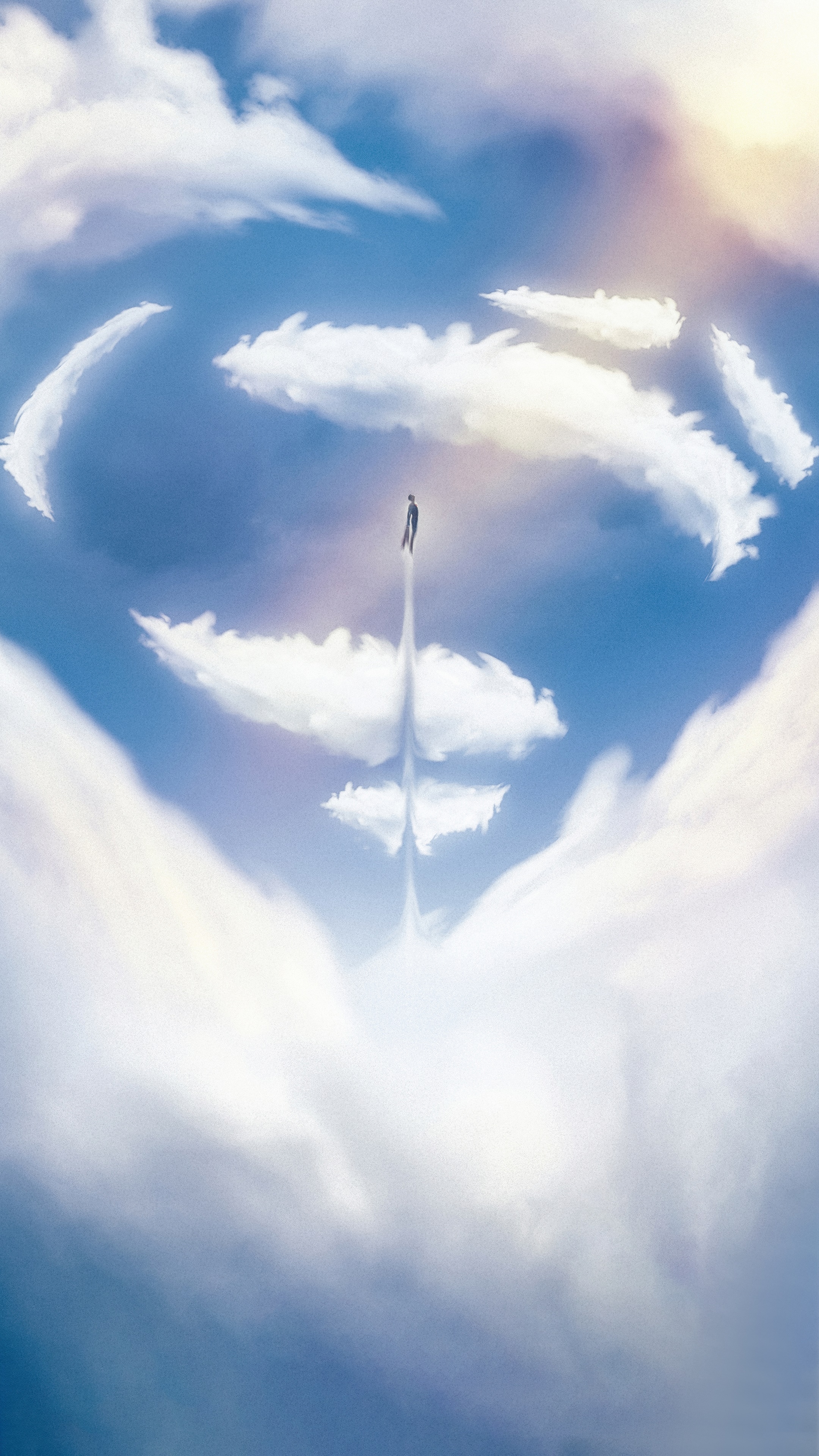 Superman flying through clouds forming the S-shield HD Phone Wallpaper