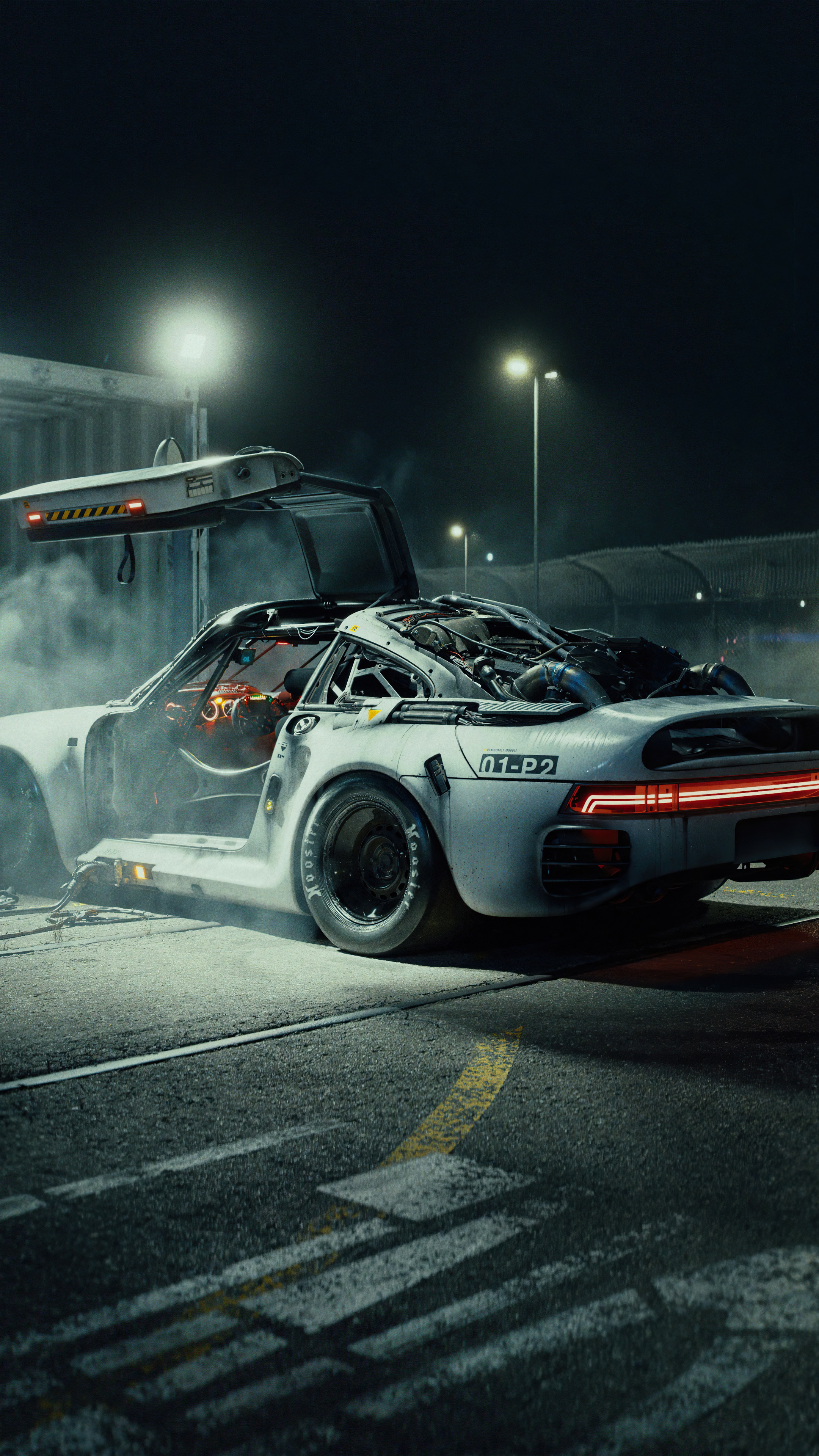 Sci-fi Porsche 959 car with open doors HD Phone Wallpaper