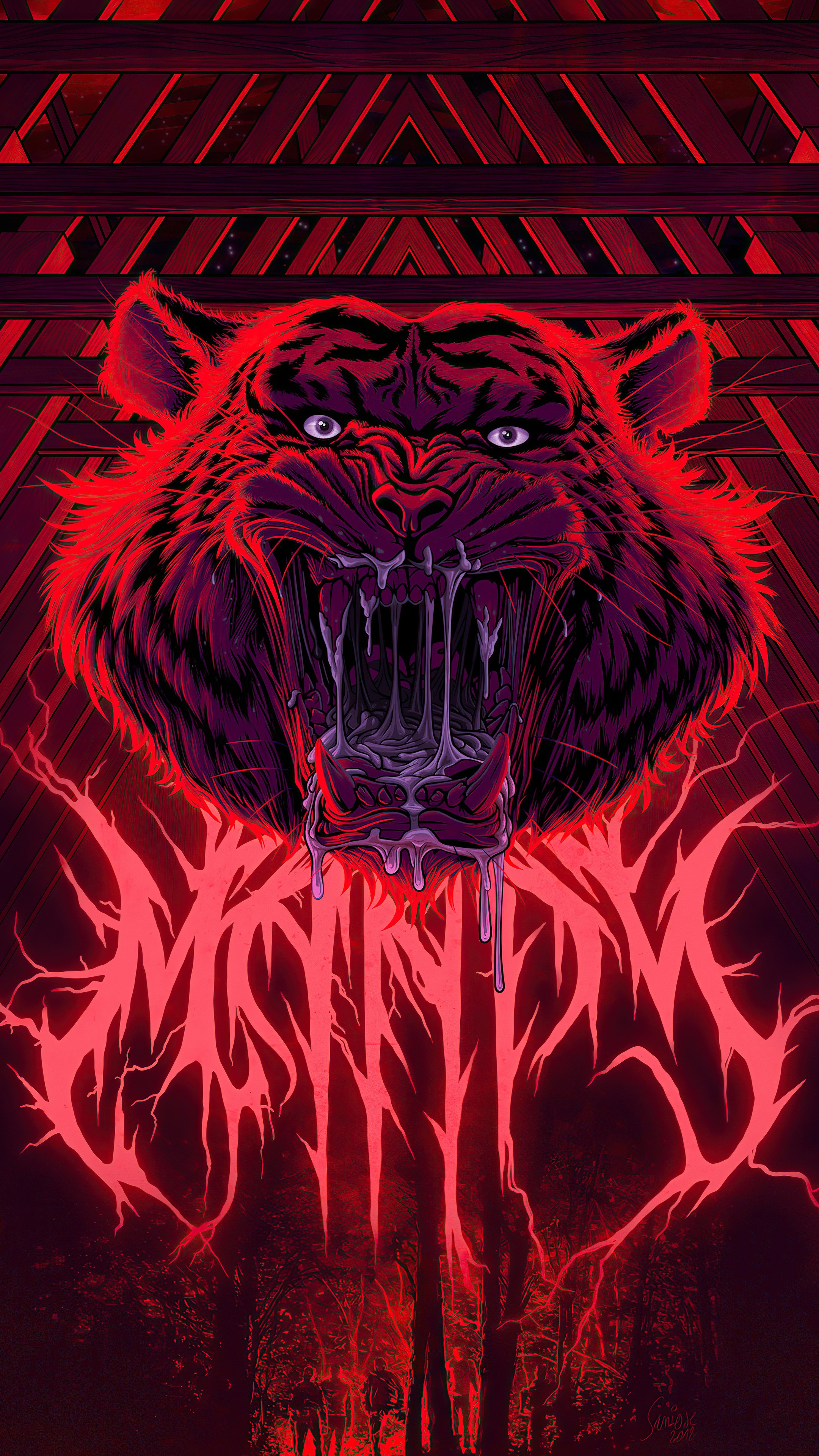 Artwork of a roaring tiger with dripping saliva HD Phone Wallpaper