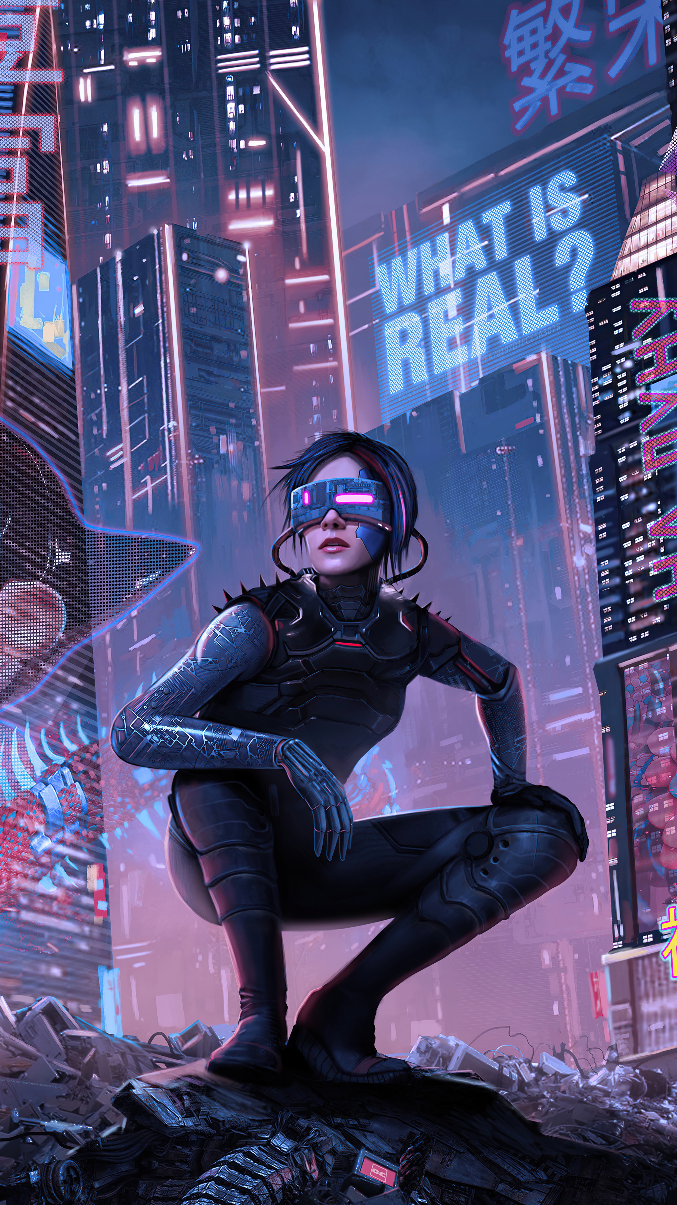 Cyberpunk woman in futuristic city HD Phone Wallpaper