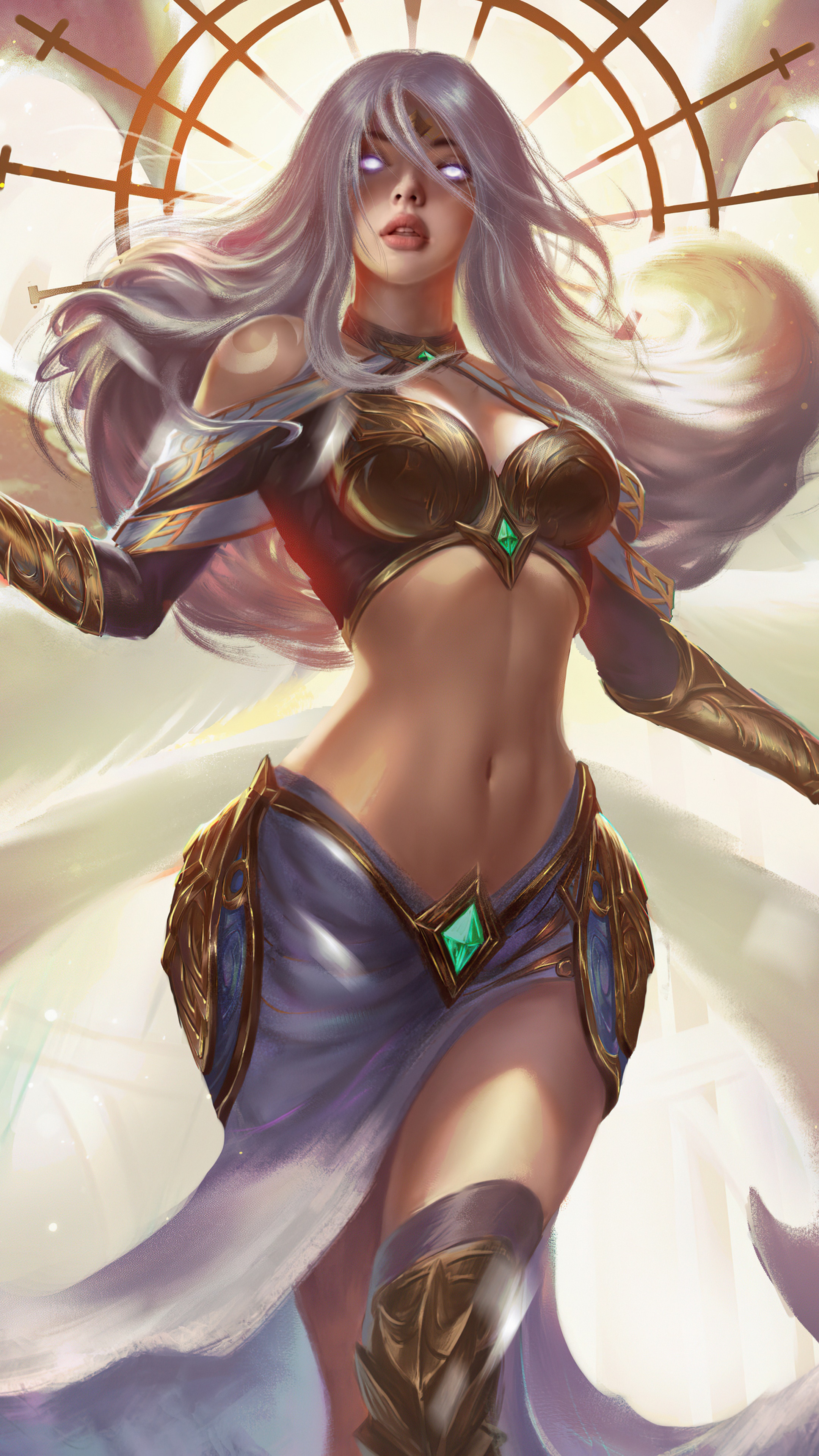 Fantasy girl with white hair and glowing eyes HD Phone Wallpaper