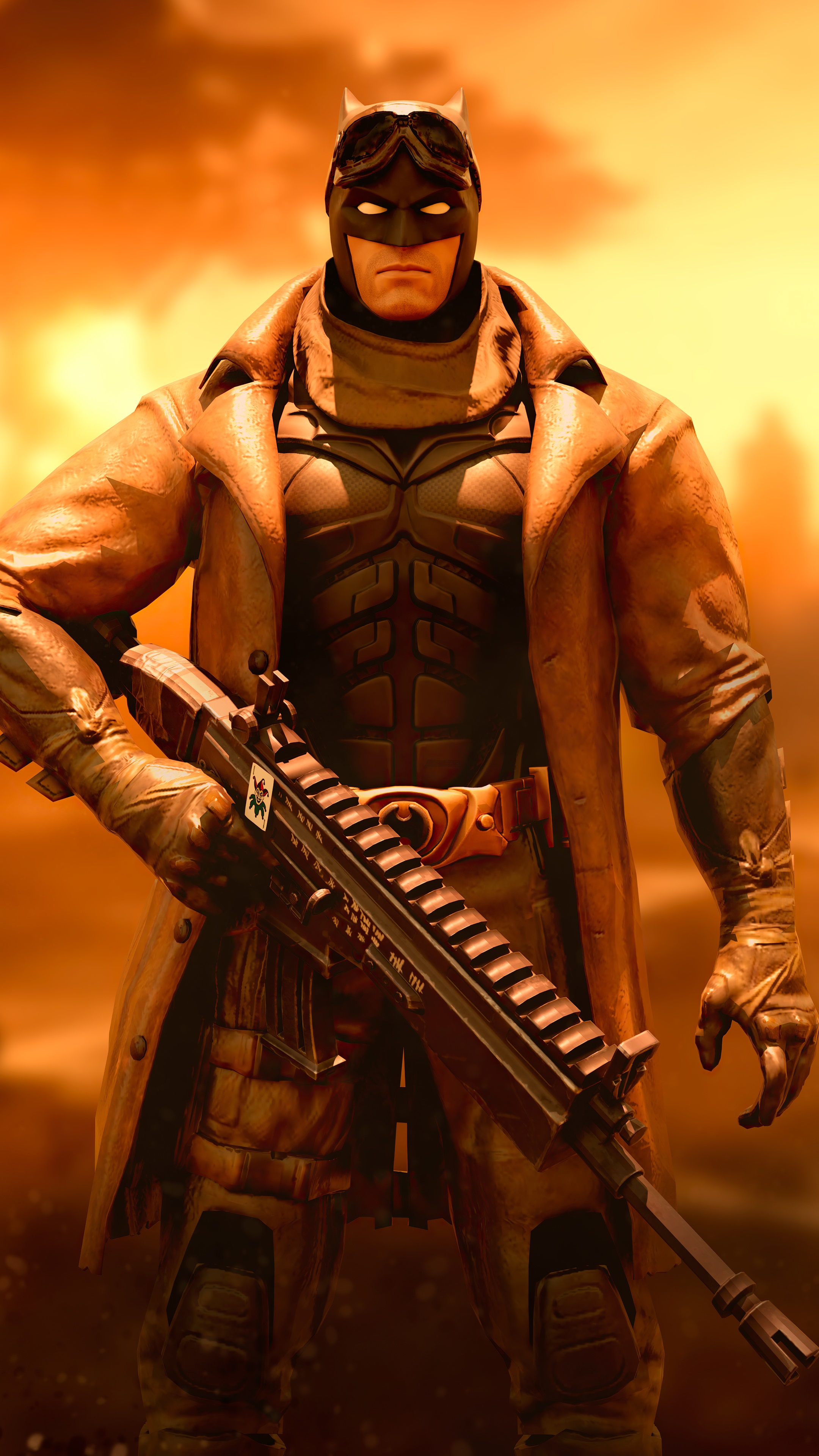 Batman from Fortnite holding a rifle HD Phone Wallpaper