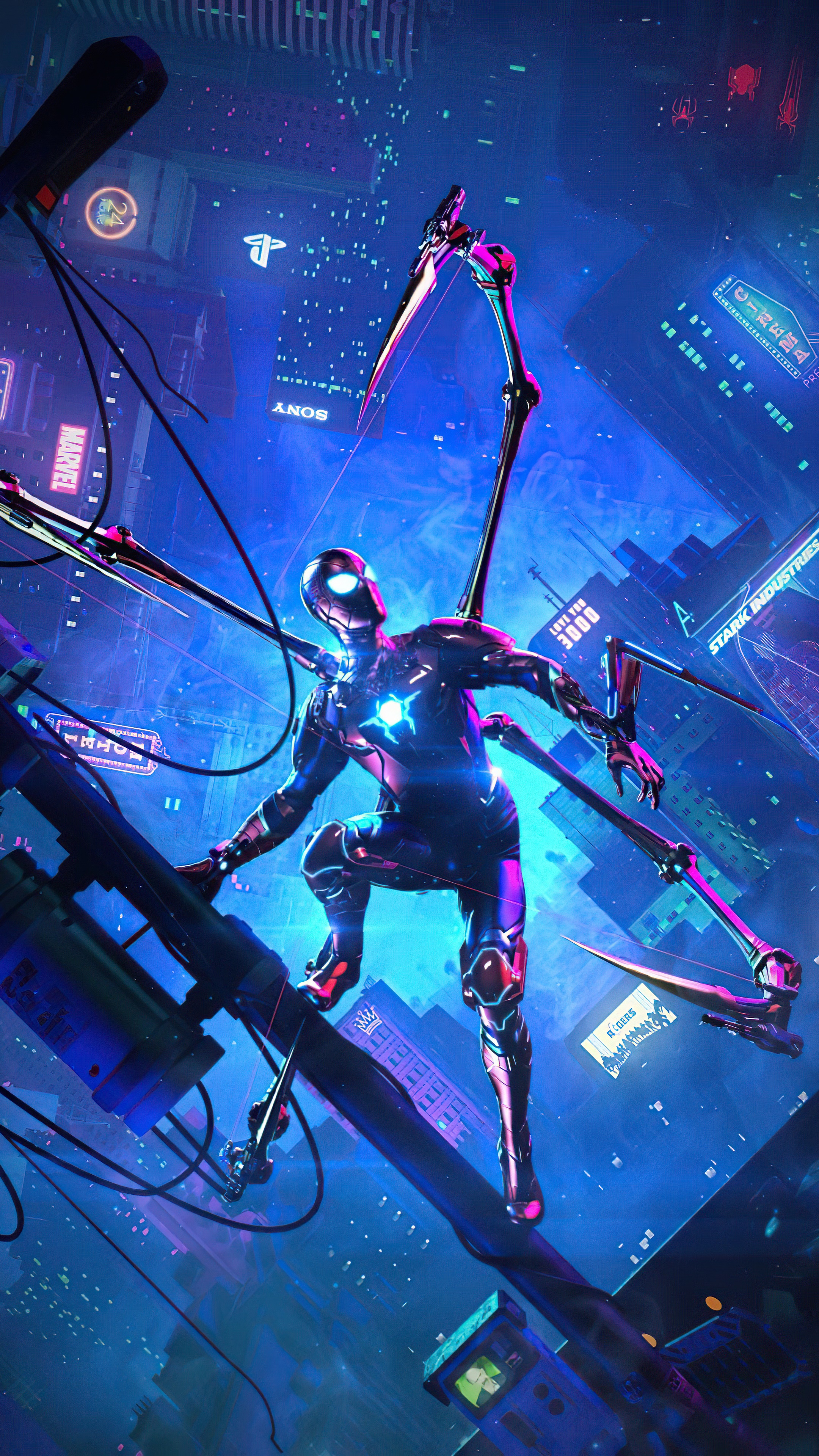 Spider-Man from Marvel in Cyberpunk City 4K HD Phone Wallpaper