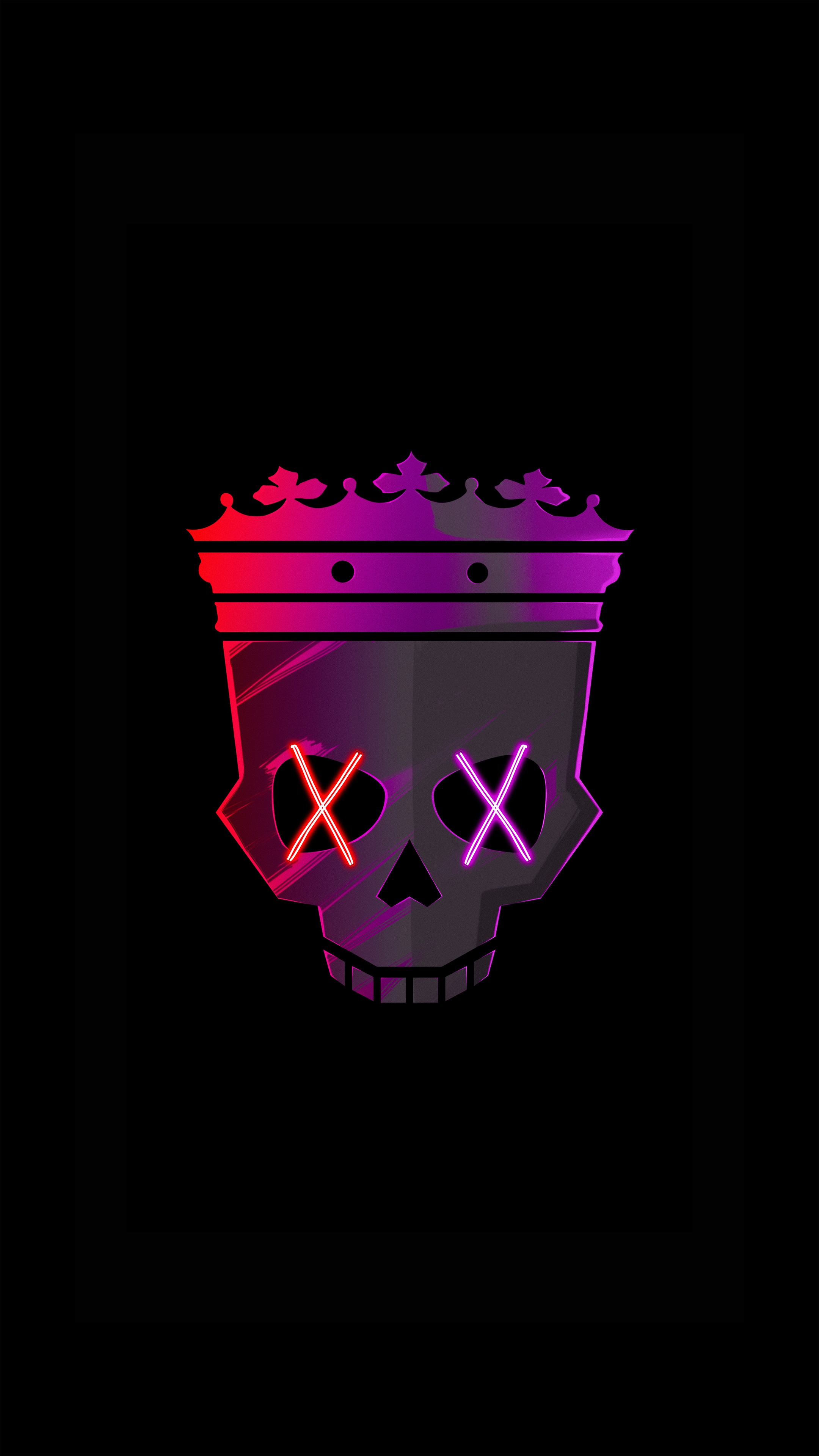 Minimalist skull with crown and neon eyes HD Phone Wallpaper